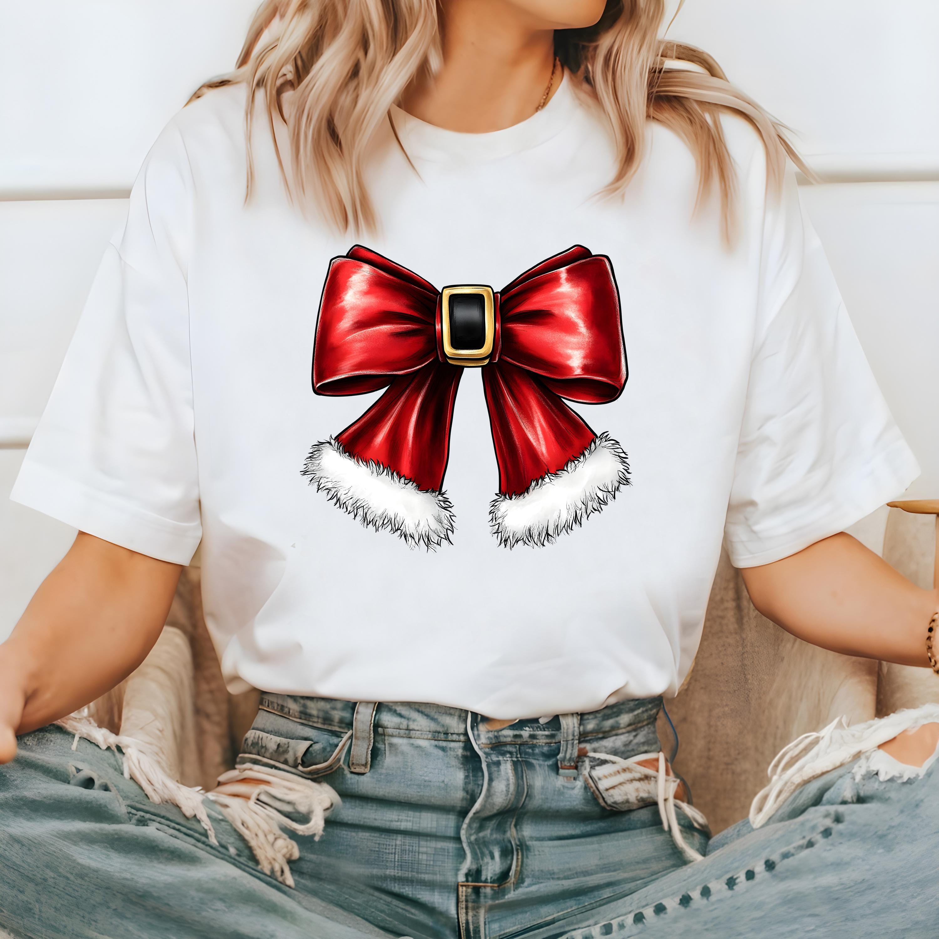 Comfort Colors T Shirt, Santa Christmas Bow, Christmas Bow T Shirt, Vintage Christmas Shirt, Retro Holiday Shirt, 2024 Christmas T Shirt,