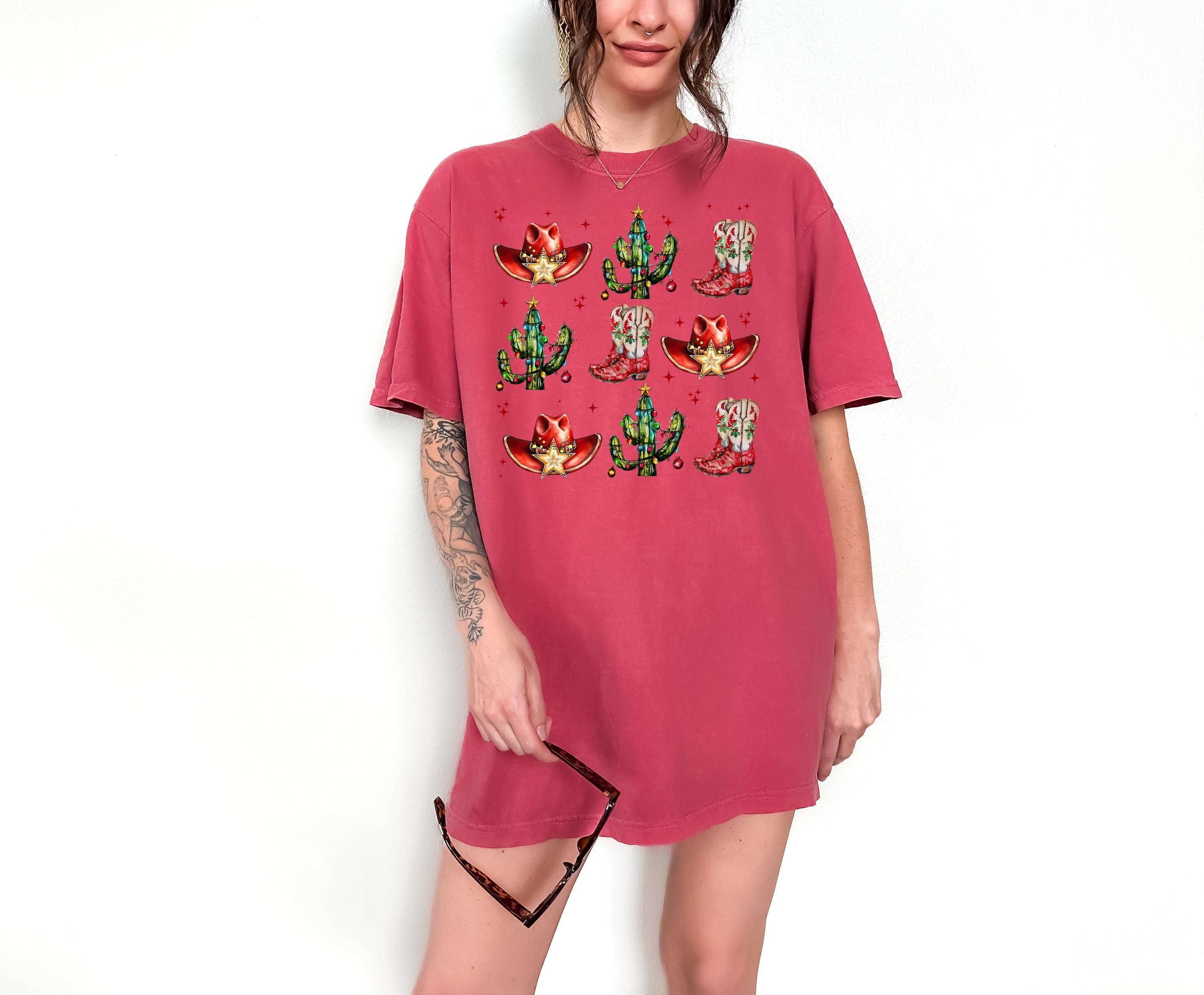 Retro Western Christmas Comfort Colors Shirt, 2024 Christmas Shirt, Christmas T Shirt, Retro Holiday Shirt, Holiday Cowboy Shirt