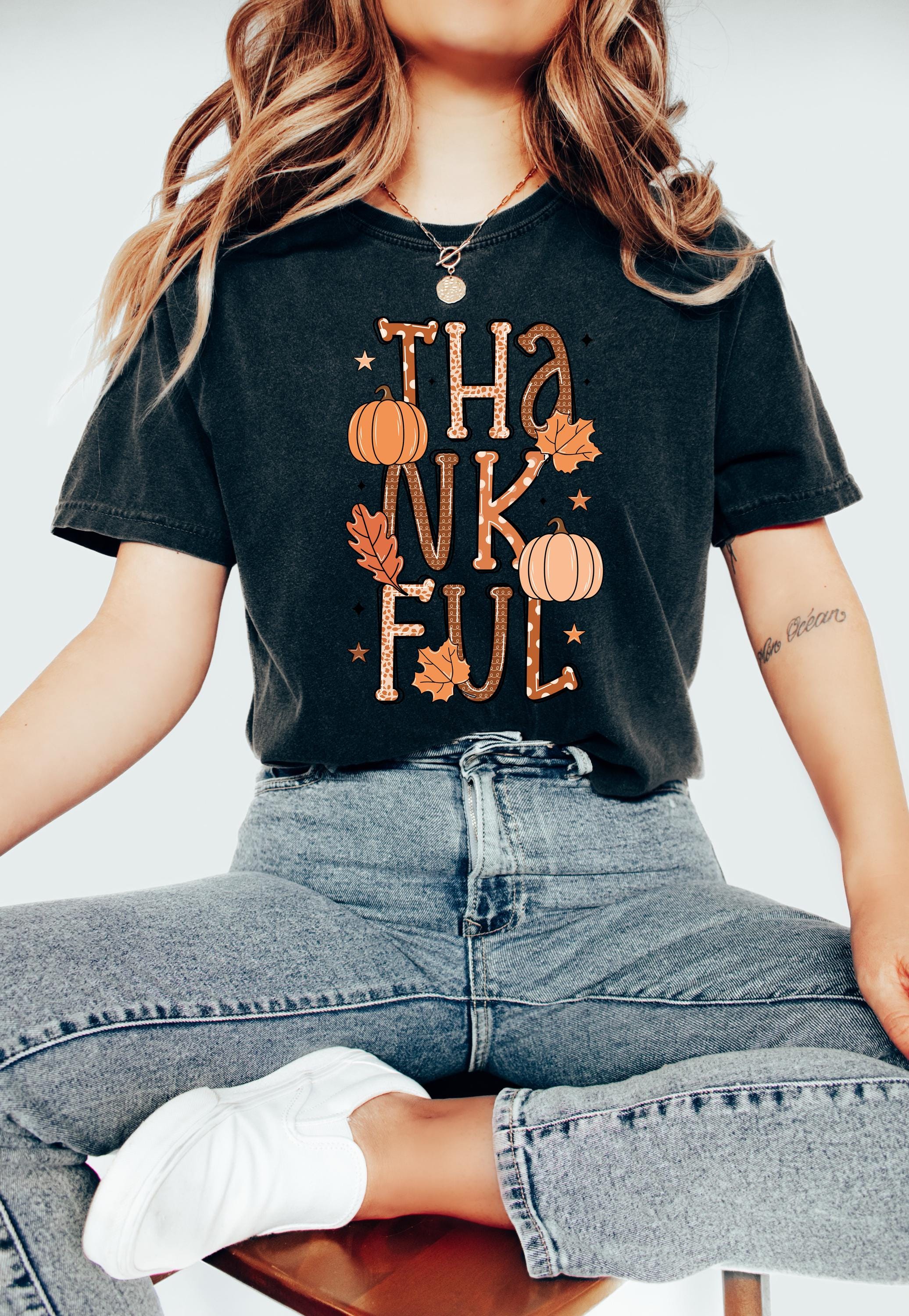 Thankful Comfort Colors T Shirt, Thanksgiving Tshirt, Halloween shirt, Autumn Tee, Fall Tee, Thankful Grateful shirt, Pumpkin Shirt
