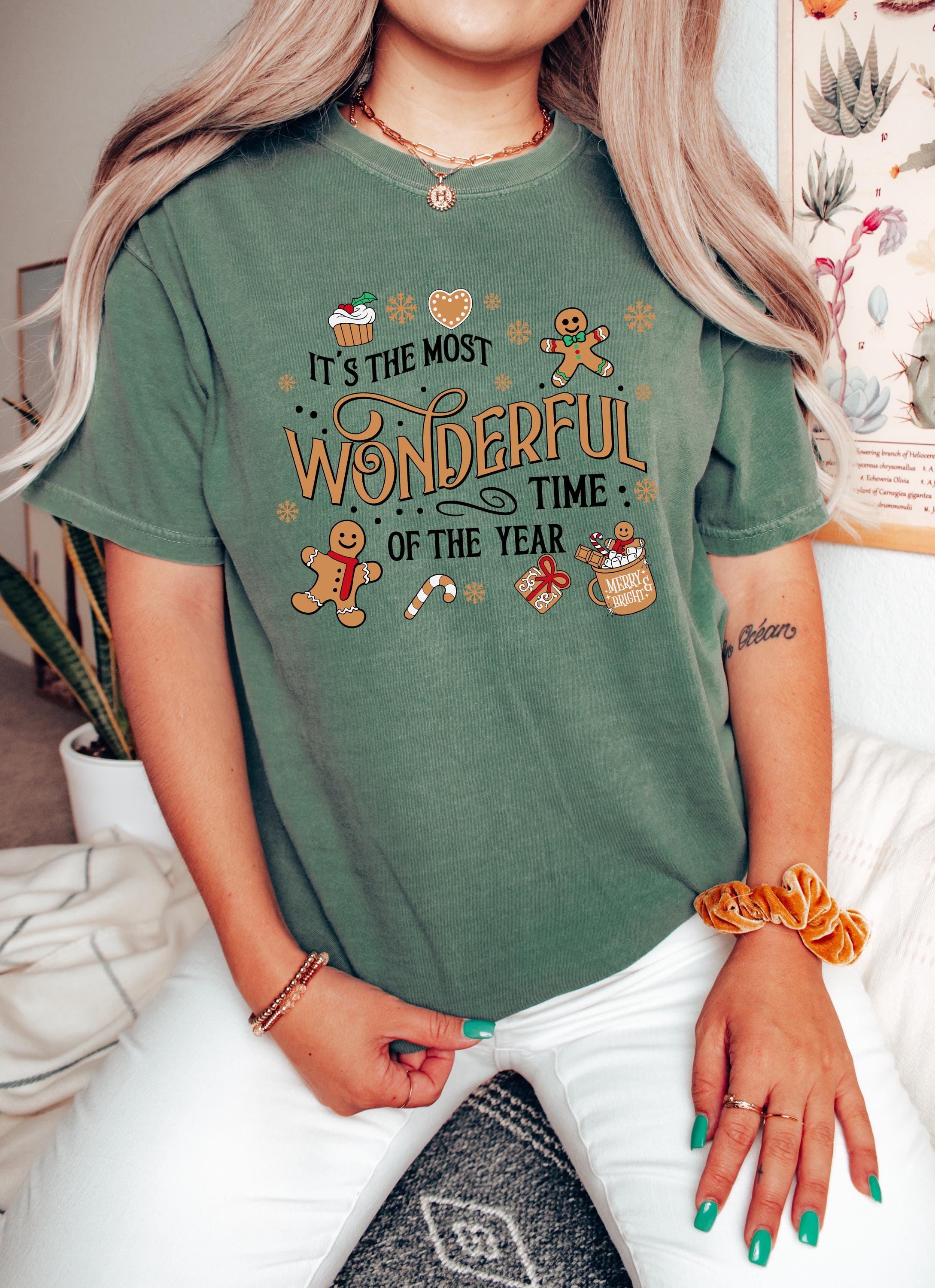 Retro Christmas Comfort Colors Shirt, Most Wonderful Time Of The Year TShirt Holiday Shirt Cozy Holiday Tee Xmas Gingerbread Man Santa Shirt