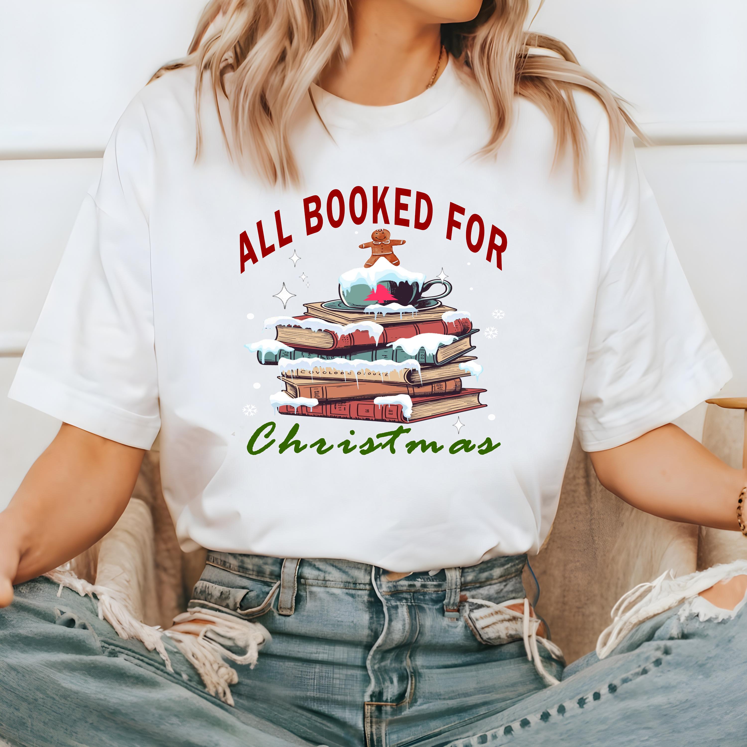 All Booked For Christmas Comfort Colors Shirt, Vintage Christmas TShirt, Holiday Bookish Shirt, Cozy Holiday Tee, Christmas Santa Design