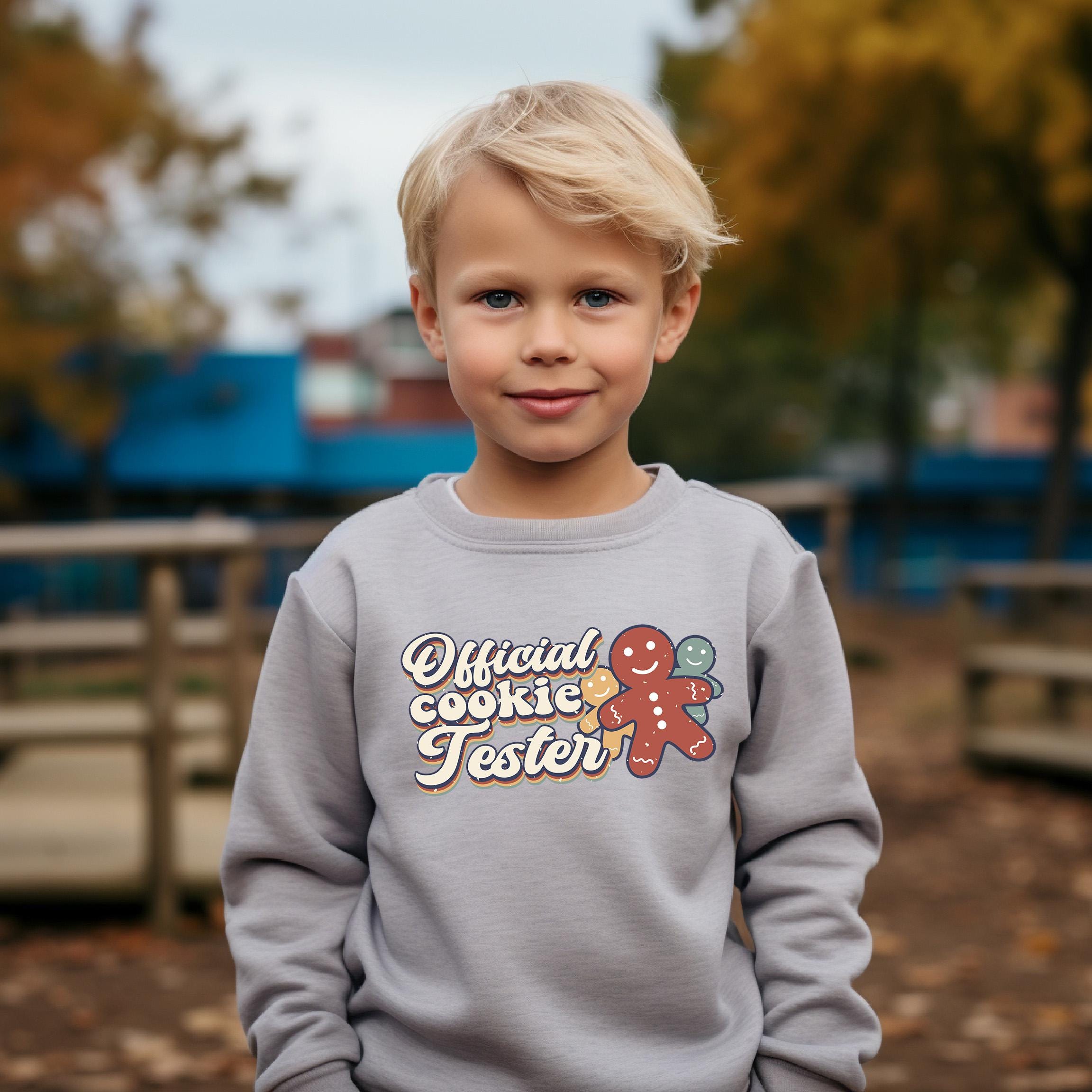 Official Cookie Tester Christmas Youth Sweater, Christmas Cookies Sweatshirt, Kids Holiday Design, Retro Christmas Long sleeve Crewneck