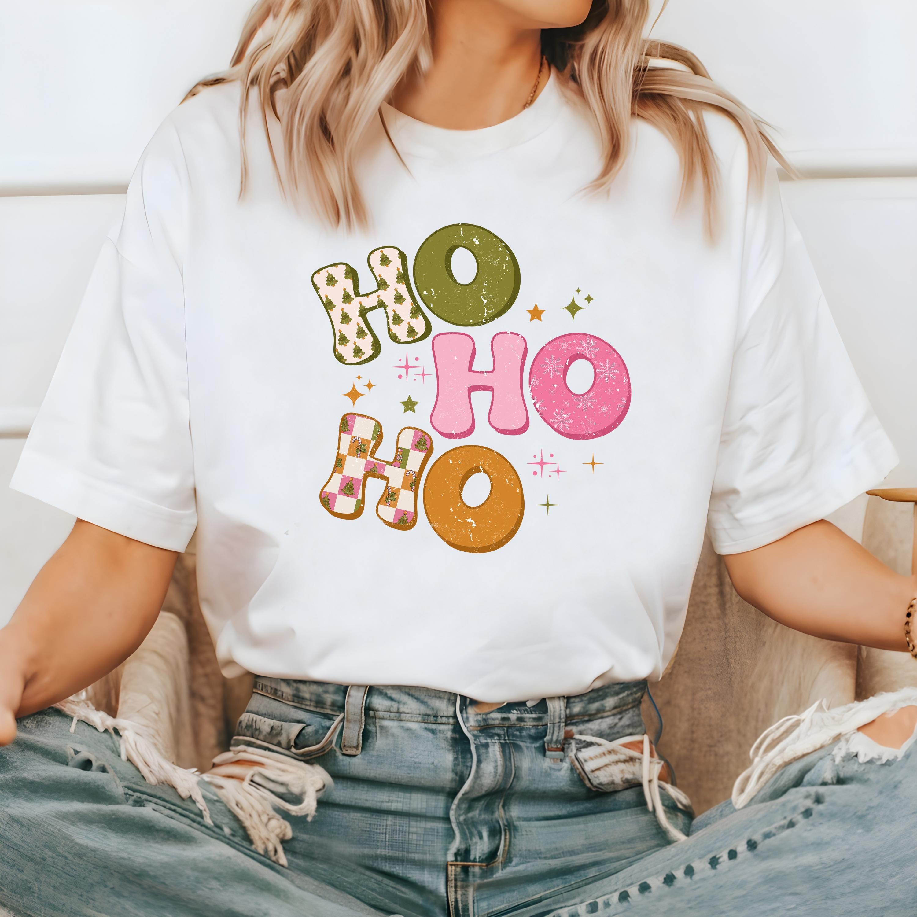 Retro Ho Ho Ho Comfort Colors Shirt, Vintage Merry Christmas TShirt, Holiday Shirt, Xmas T-Shirt, Cozy Holiday Tee, Xmas Bow T, Santa Shirt