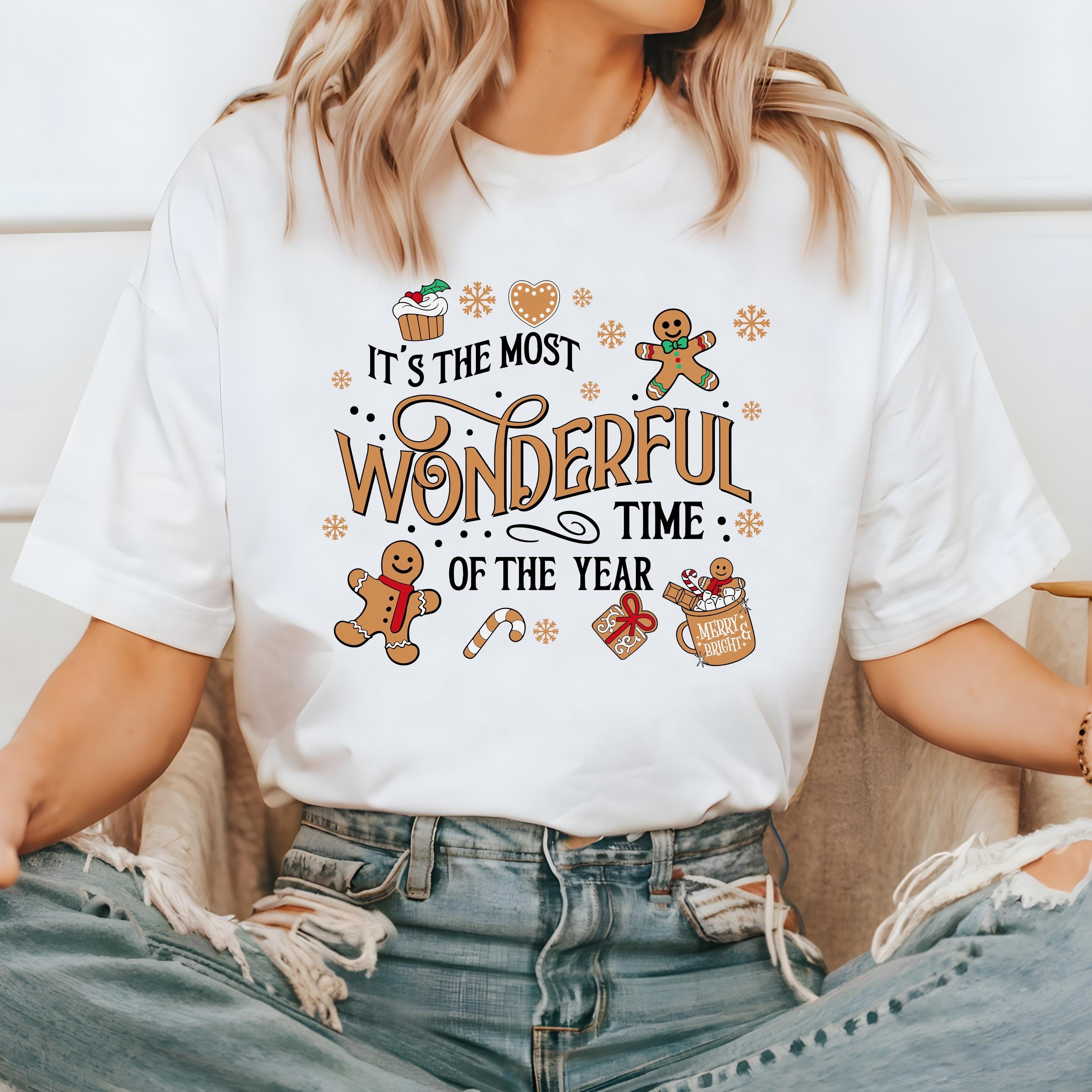 Retro Christmas Comfort Colors Shirt, Most Wonderful Time Of The Year TShirt Holiday Shirt Cozy Holiday Tee Xmas Gingerbread Man Santa Shirt