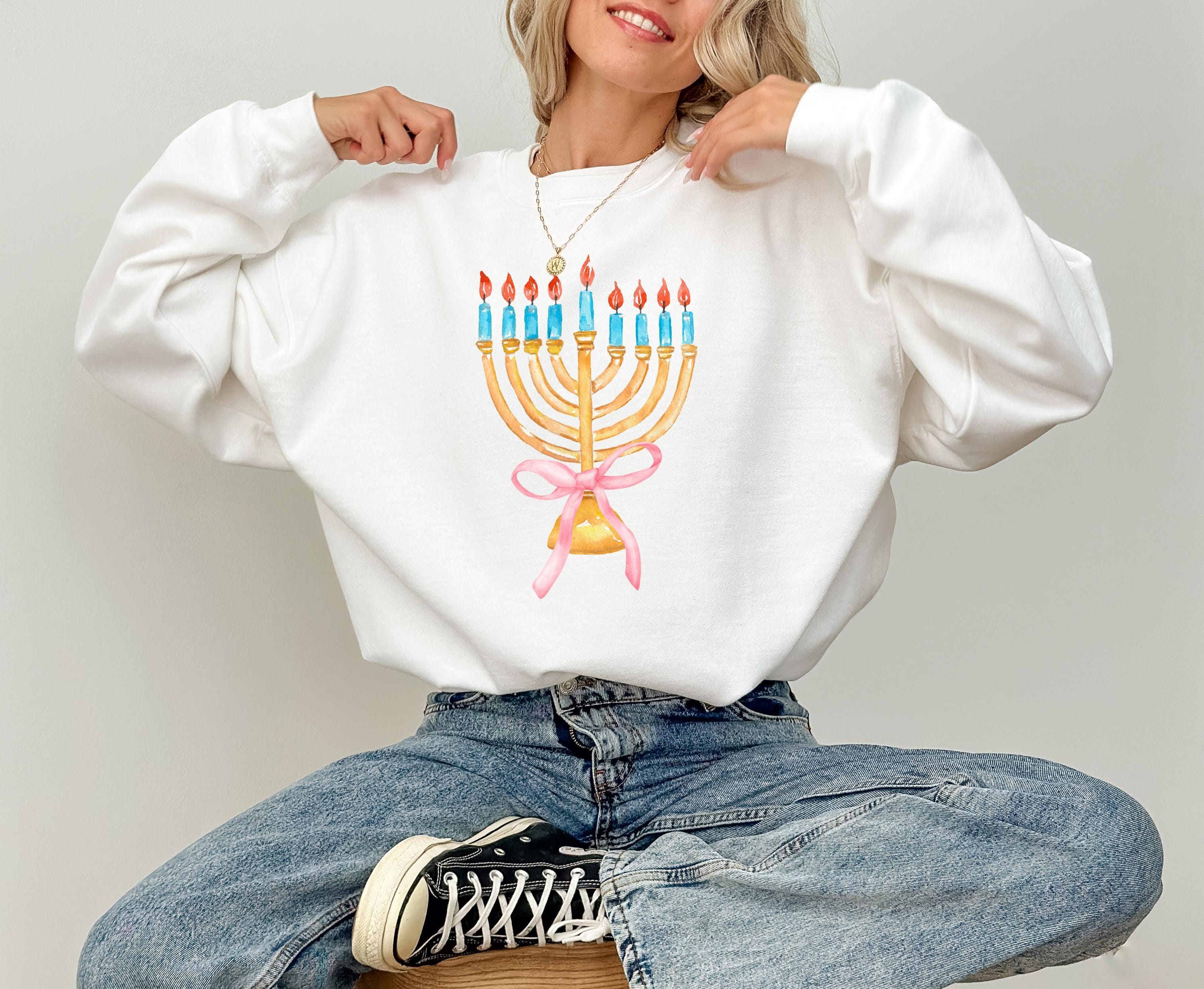 New Hanukkah Crewneck, Happy Hanukkah, Menorah Sweater, Jewish Holiday Shirt, Cute Bow Sweatshirt, Sweatshirt For Jewish Holiday