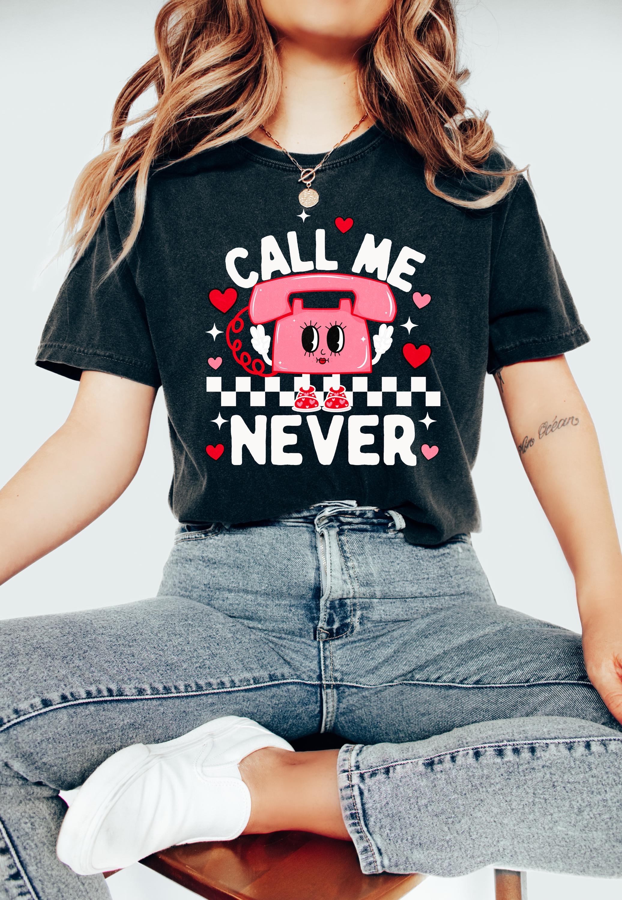 Call Me Never Retro Valentine's Day Comfort Colors Shirt, Vintage Vday Shirt, Love Day Shirt, Galentine's Day 2025, Checkered Design, Trendy