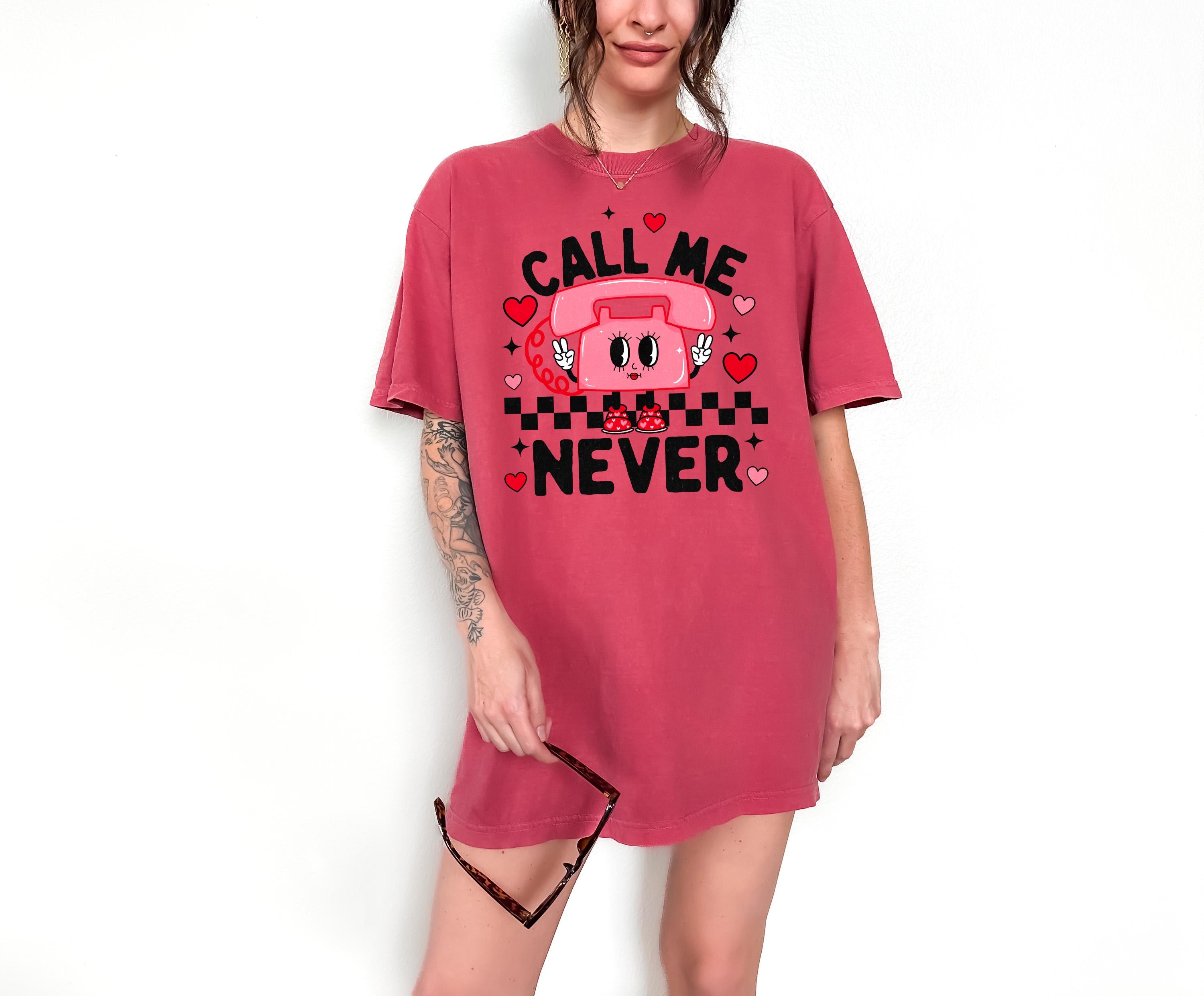 Funny Call Me Never Retro Valentine's Day Comfort Colors Shirt, Vintage Vday Shirt, Love Day Shirt, Galentine's Day 2025, Checkered Design