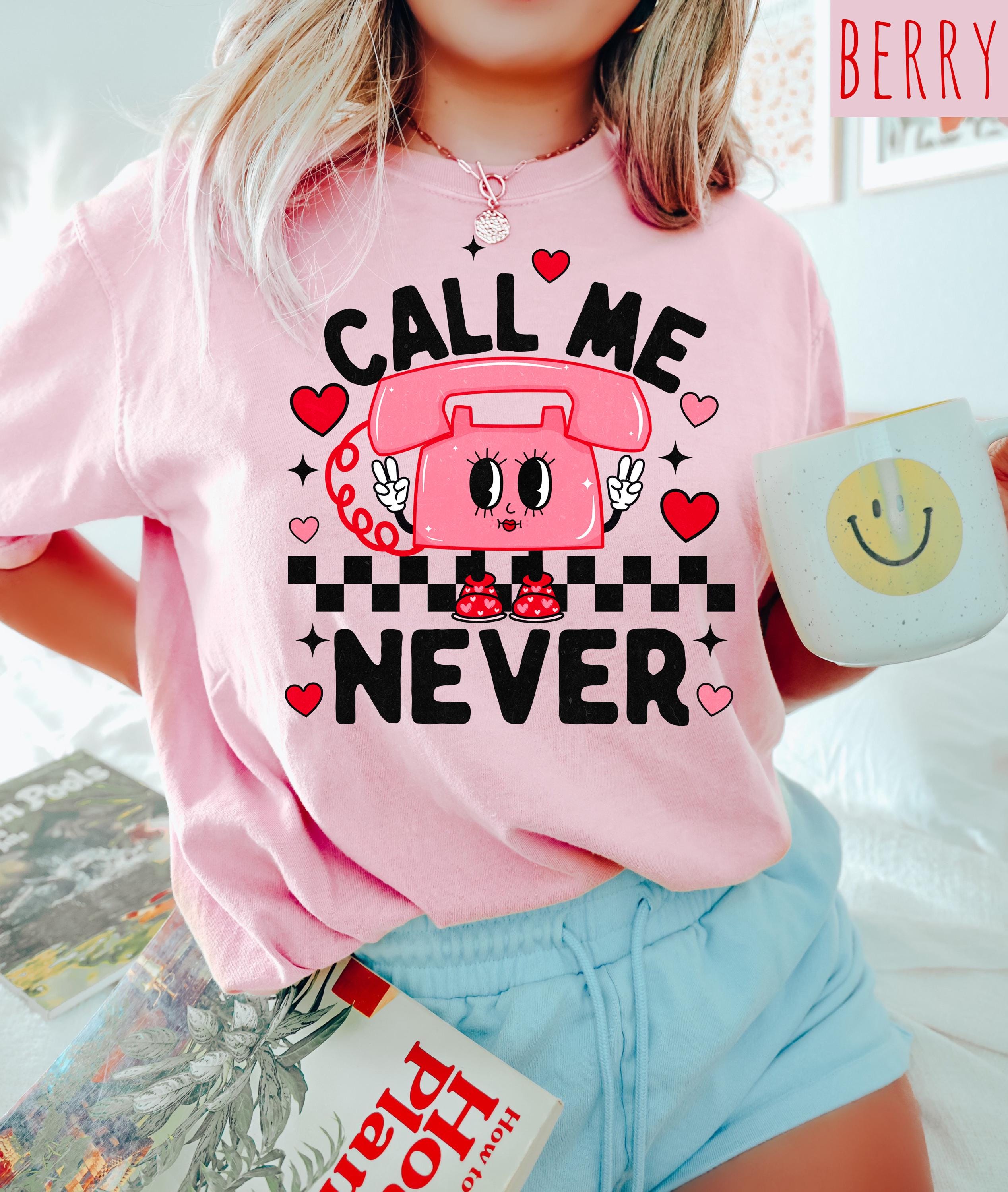 Funny Call Me Never Retro Valentine's Day Comfort Colors Shirt, Vintage Vday Shirt, Love Day Shirt, Galentine's Day 2025, Checkered Design