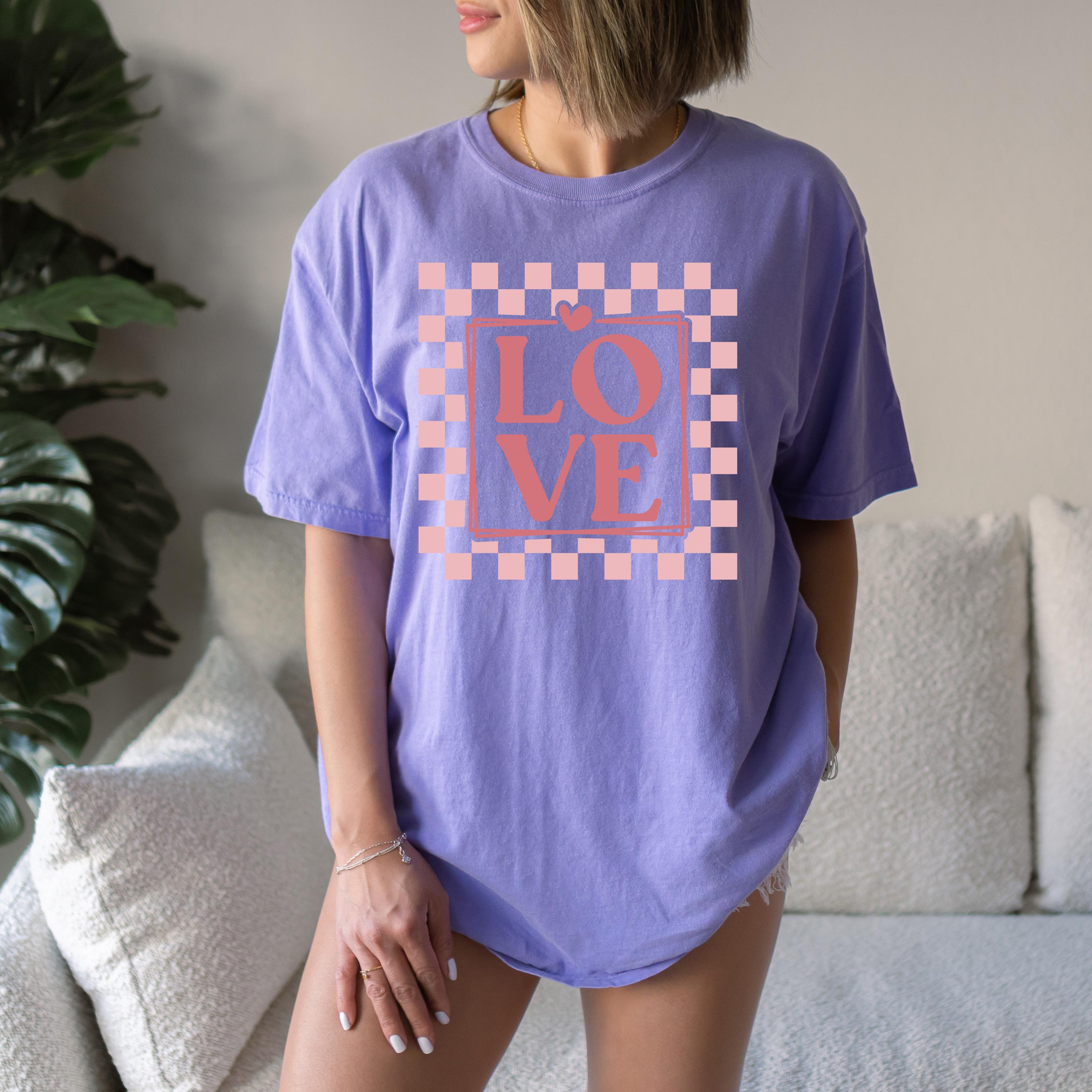 Checkered Love Shirt Design, Retro Valentine's Day Comfort Colors Shirt, Vintage Vday Shirt, Love TShirt, Galentine's Day 2025, Trendy