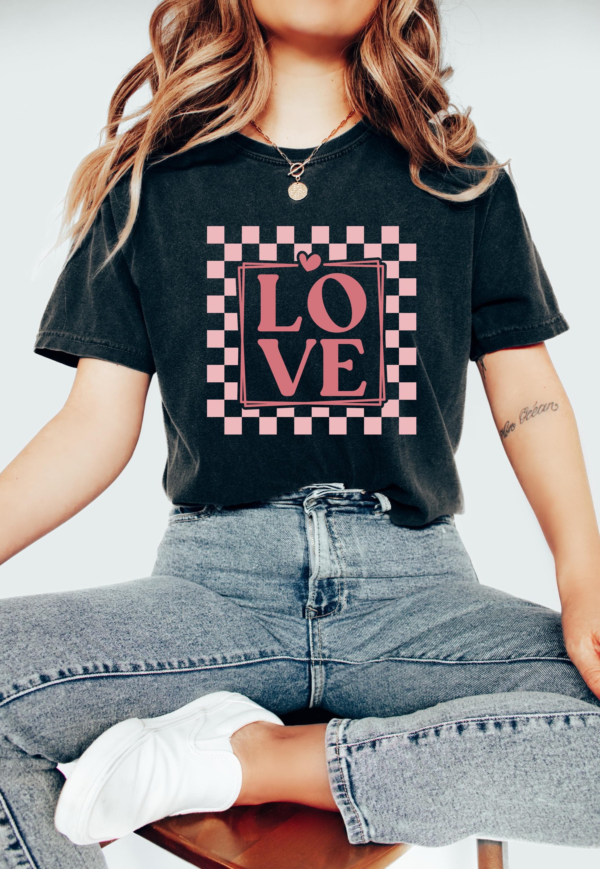 Checkered Love Shirt Design, Retro Valentine's Day Comfort Colors Shirt, Vintage Vday Shirt, Love TShirt, Galentine's Day 2025, Trendy