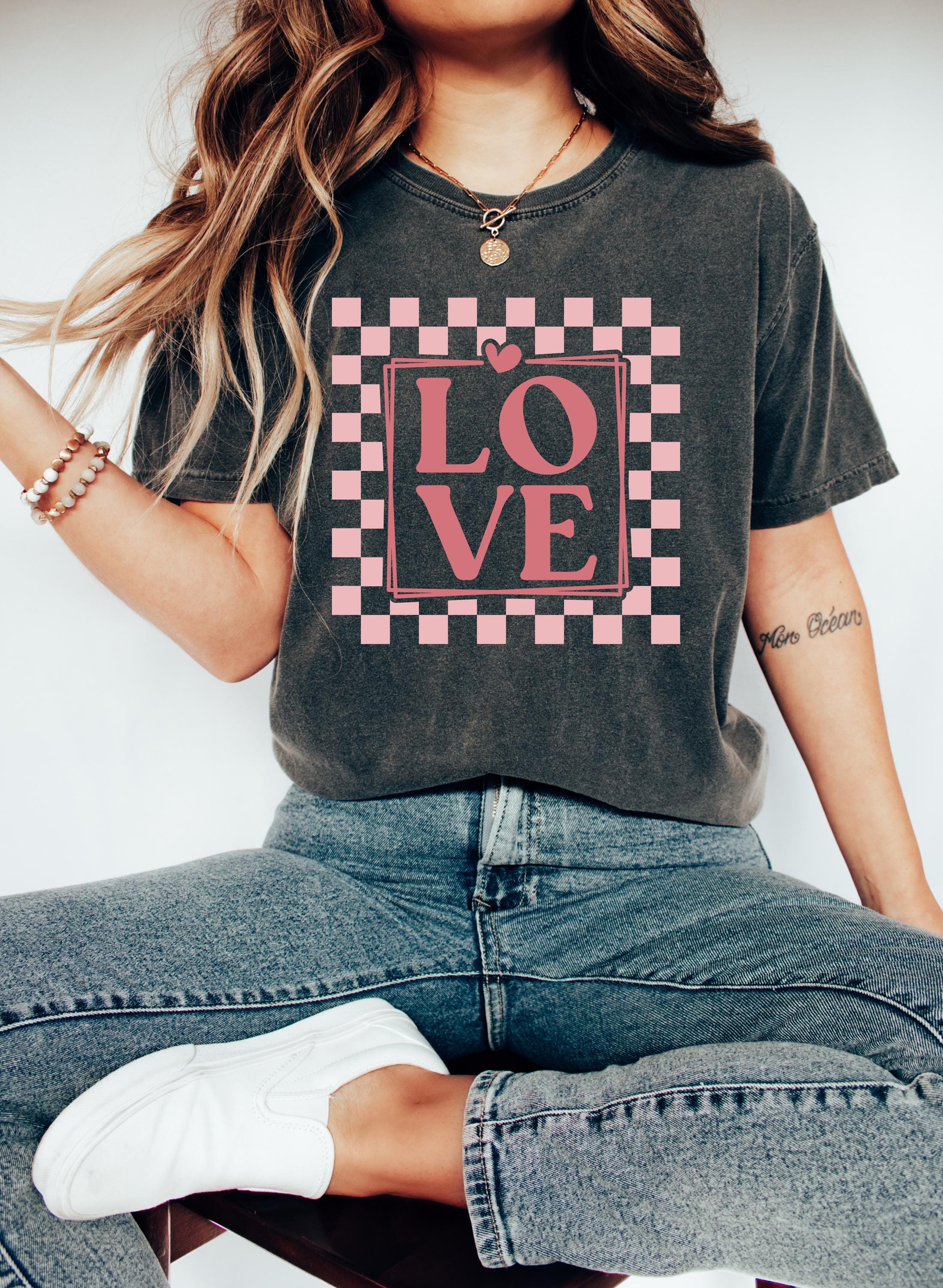 Checkered Love Shirt Design, Retro Valentine's Day Comfort Colors Shirt, Vintage Vday Shirt, Love TShirt, Galentine's Day 2025, Trendy