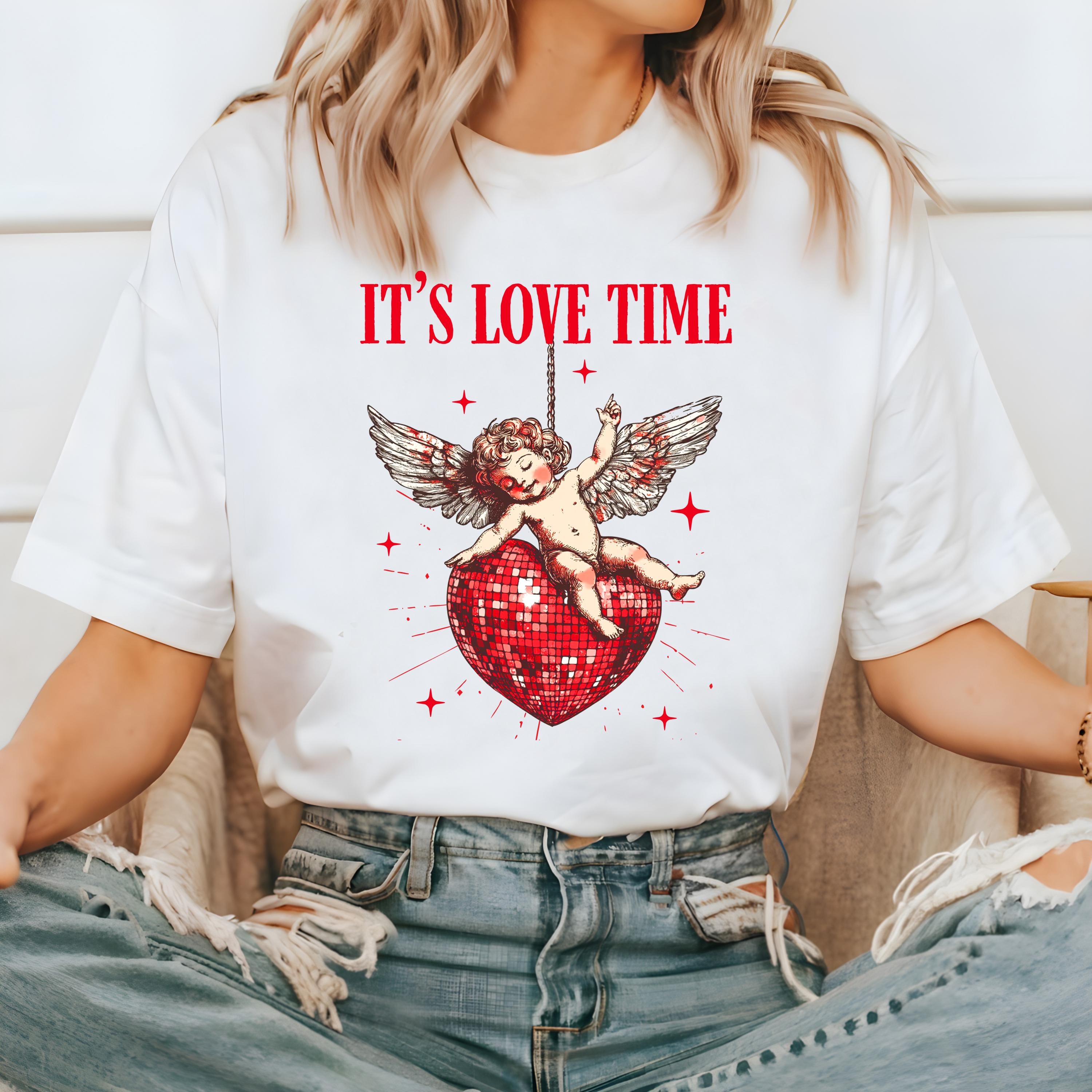 It's Love Time Valentine's Day Comfort Colors Shirt, Cute Cupid Valentine Shirt, Anti Love TShirt, Galentine's Day 2025, Disco Ball Heart