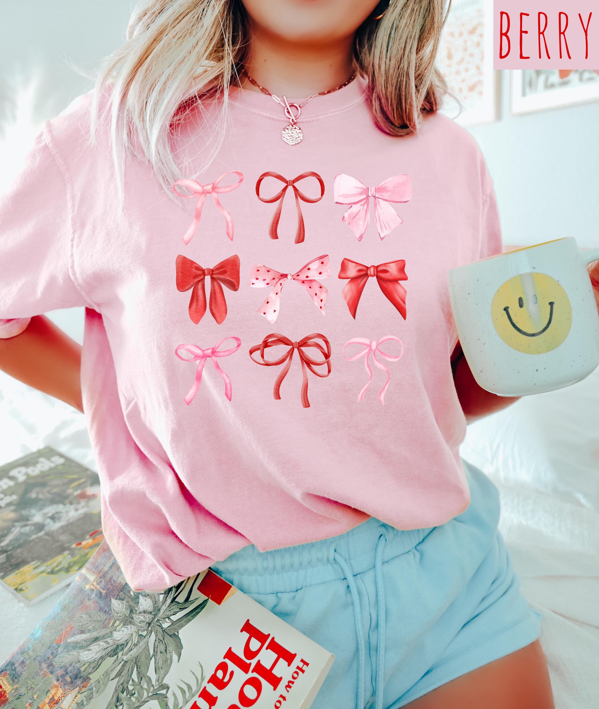 Valentine's Day Comfort Colors Shirt, Cute Pink and Red Bows Valentine Shirt, Valentine's Design, Galentine's Day 2025, Trendy Bow Shirt