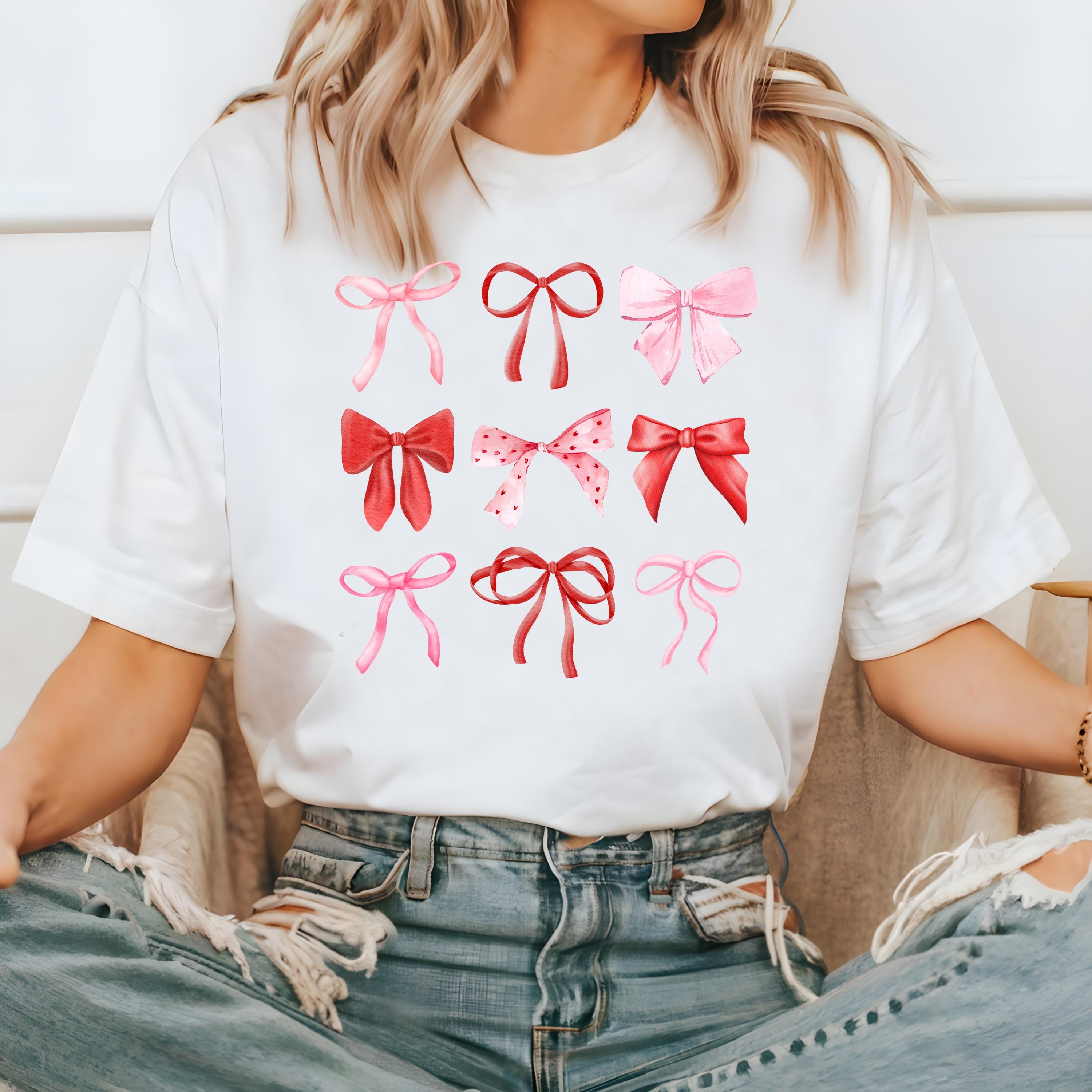 Valentine's Day Comfort Colors Shirt, Cute Pink and Red Bows Valentine Shirt, Valentine's Design, Galentine's Day 2025, Trendy Bow Shirt