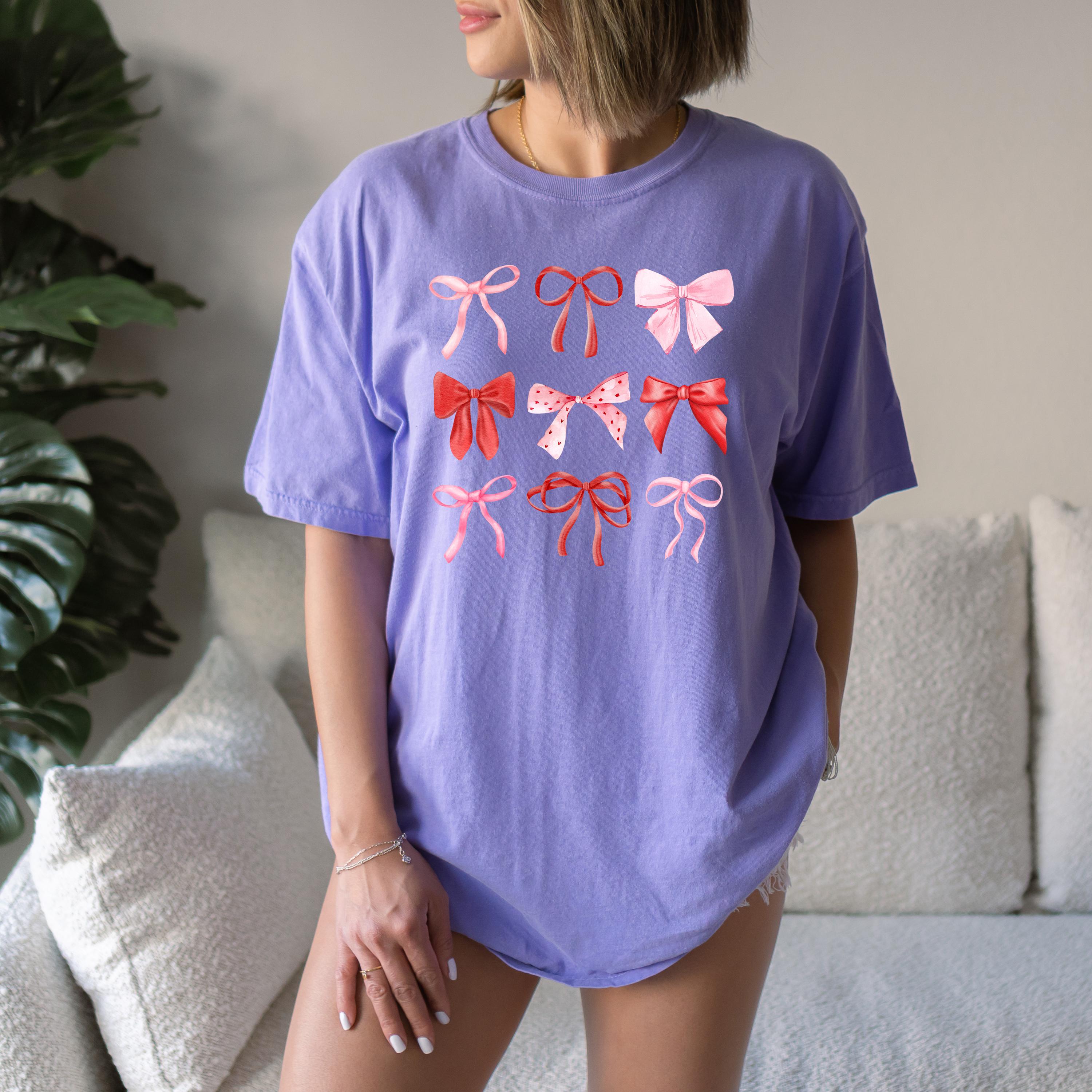 Valentine's Day Comfort Colors Shirt, Cute Pink and Red Bows Valentine Shirt, Valentine's Design, Galentine's Day 2025, Trendy Bow Shirt