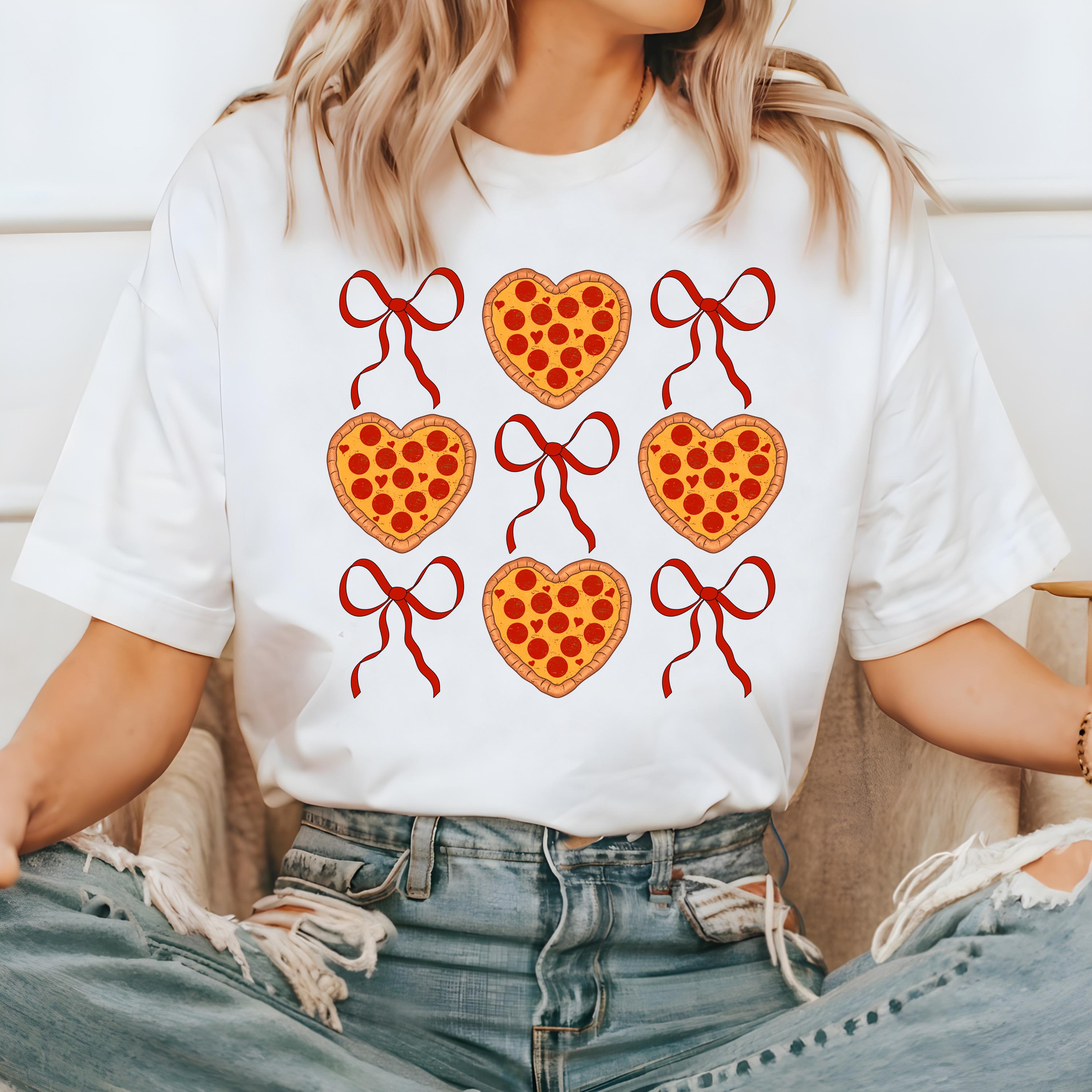 Heart Pizza Valentine's Day Comfort Colors Shirt, Cute Red Bows Valentine Shirt, Valentine's Design, Galentine's Day 2025, Trendy Bow Shirt