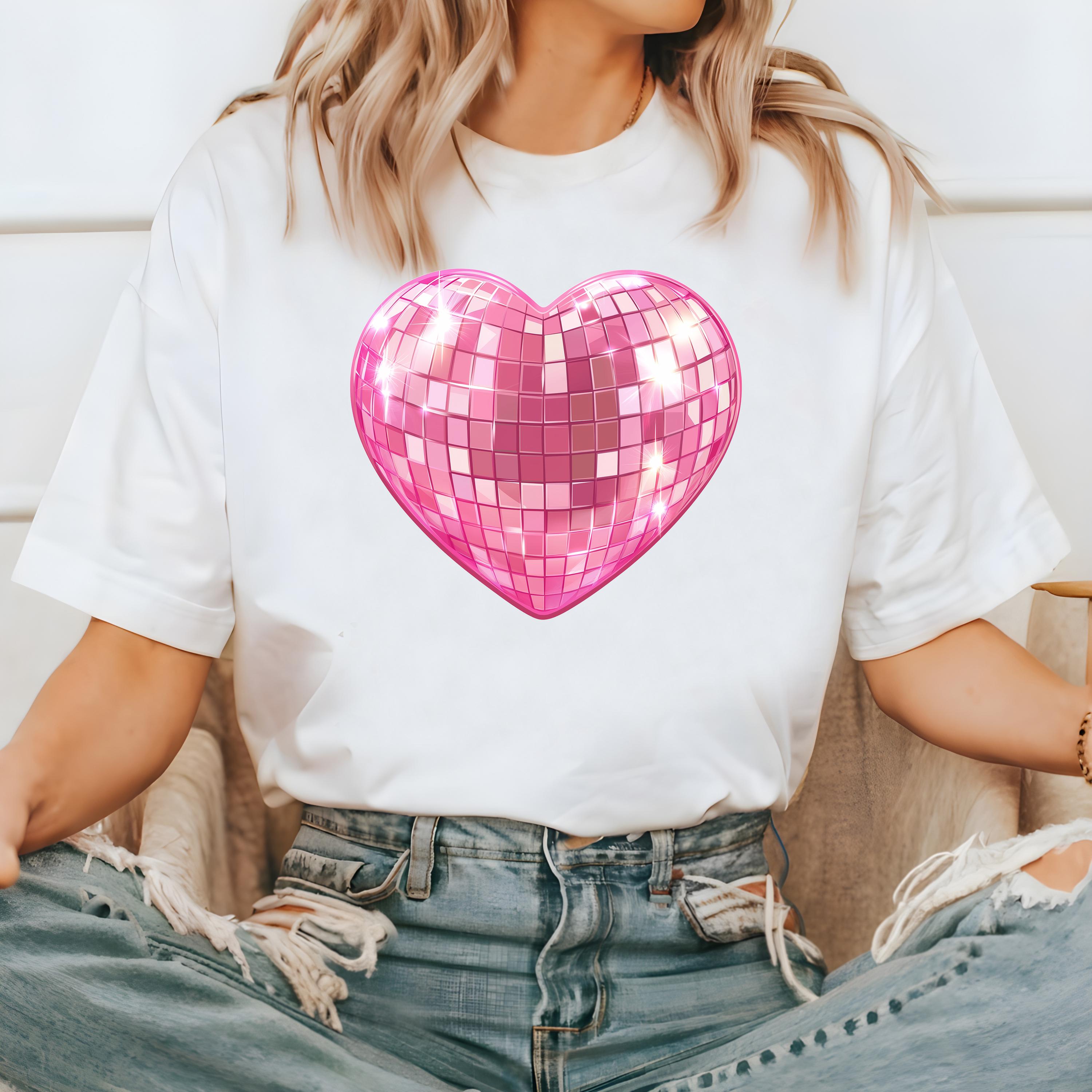 Disco Heart Valentine's Day Comfort Colors Shirt, Cute Pink Heart Valentine Shirt, Retro Disco ball Design, Galentine's Day Tshirt 2025
