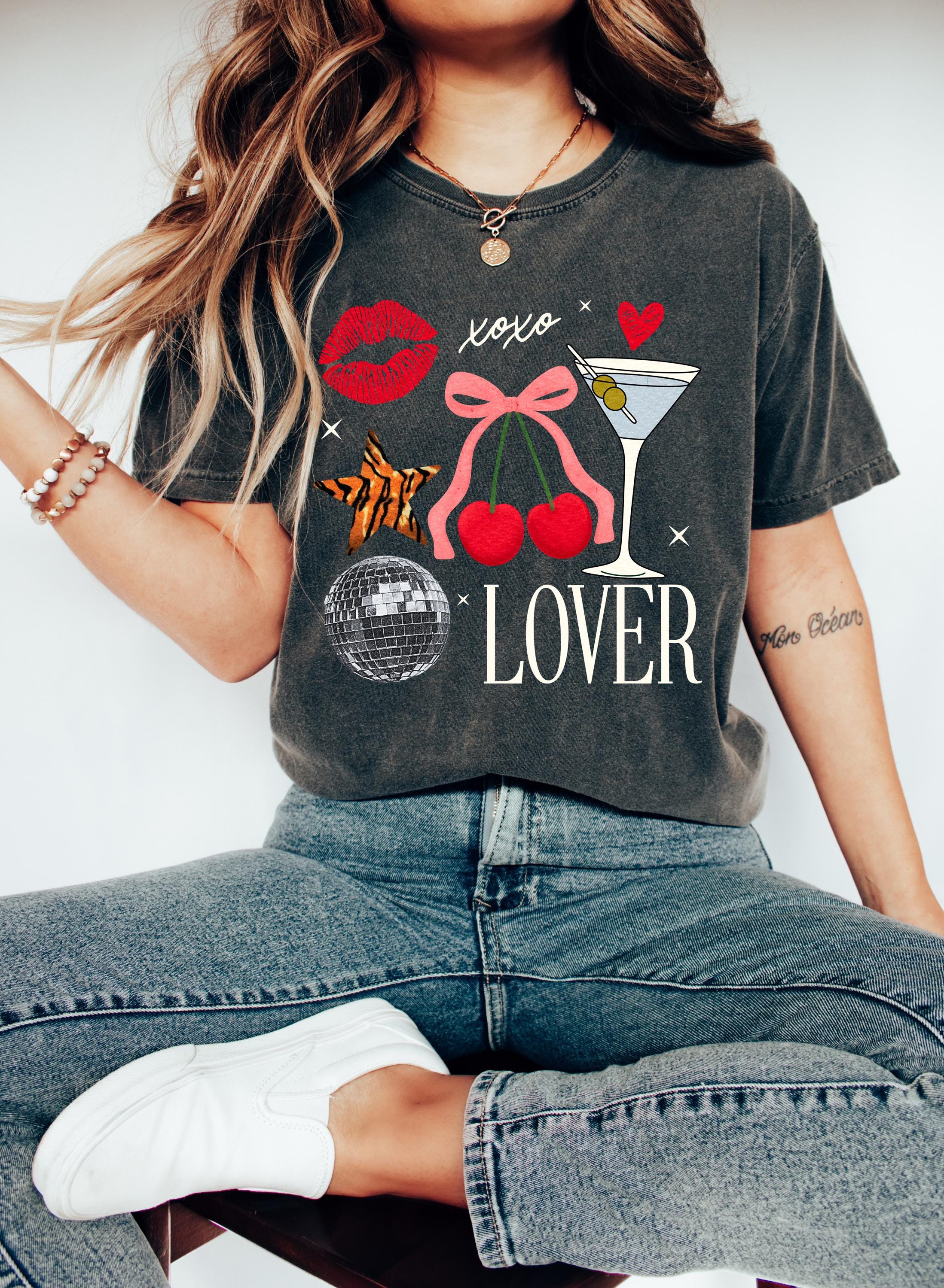Y2K Valentine's Day Collage Comfort Colors Shirt, Cute Cherries and Martini Valentine Shirt, Valentine's Lover Design, Galentine's Day XOXO