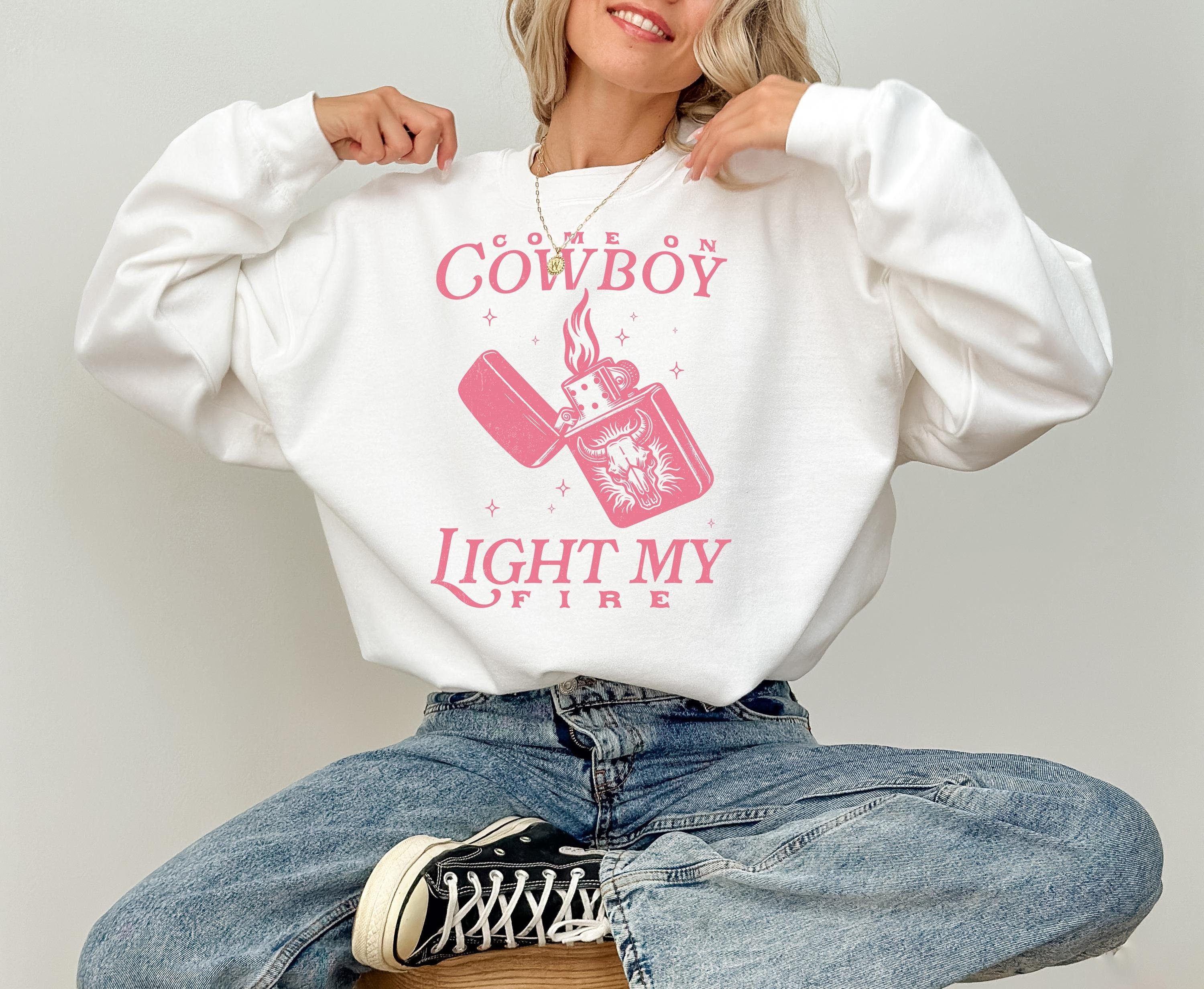 Cowboy Light My Fire Crewneck, Retro Valentines Sweatshirt, Trendy Valentines Day TShirt, Galentine's Day Sweatshirt, Cute Western Design