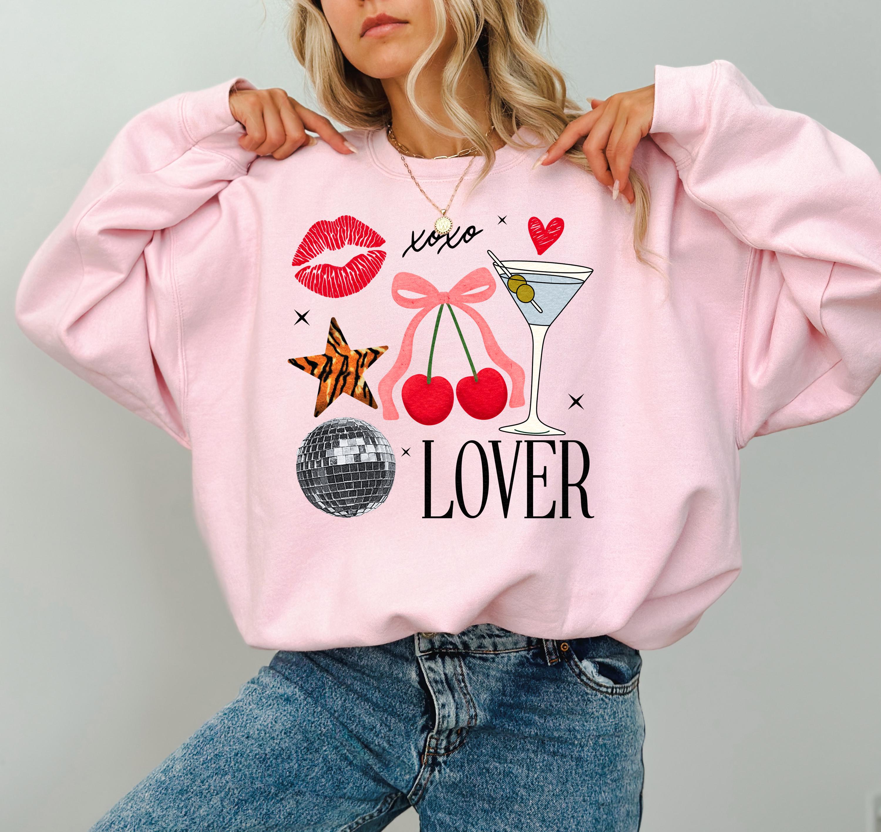 Valentines's Day Collage Crewneck, Retro Valentines Sweatshirt, Lover, Cherries, Martini TShirt, Galentine's Day Pullover, Disco Ball Design