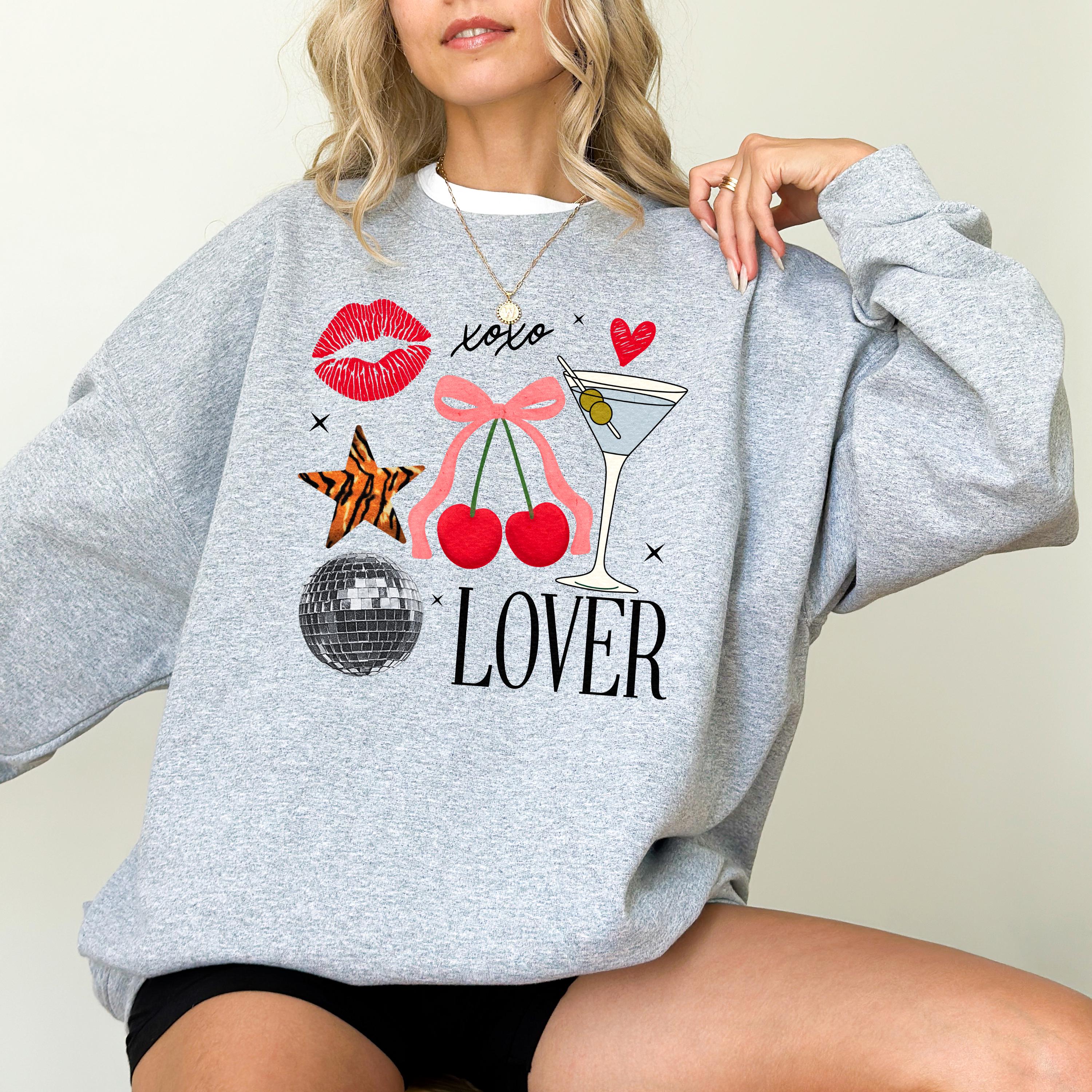 Valentines's Day Collage Crewneck, Retro Valentines Sweatshirt, Lover, Cherries, Martini TShirt, Galentine's Day Pullover, Disco Ball Design