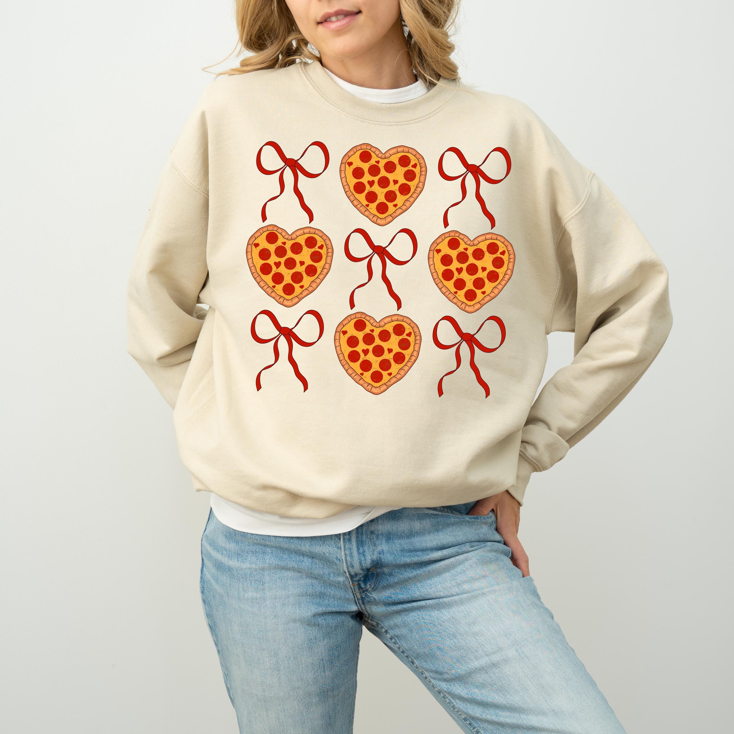 Heart Pizzas and Red Bows Valentine's Day Crewneck, Retro Valentines Sweatshirt, Valentines Day TShirt, Galentine's Day Sweatshirt, Foodie T