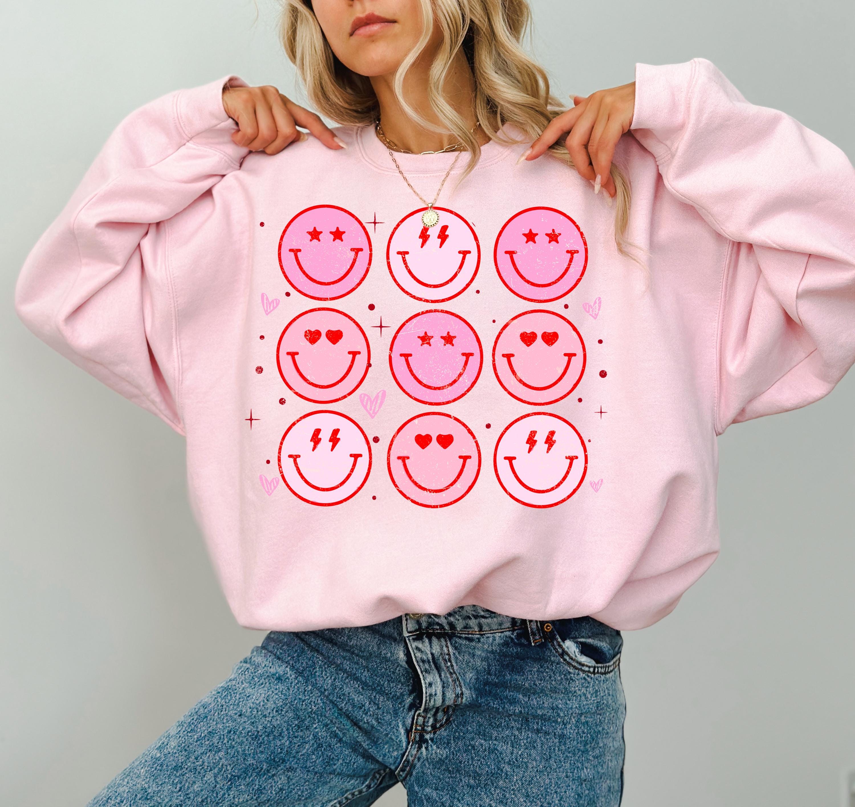 Cute Smile Valentine's Day Crewneck, Retro Pink Valentines Sweatshirt, Valentines Day TShirt, Galentine's Day Sweatshirt, Fun Vday Design