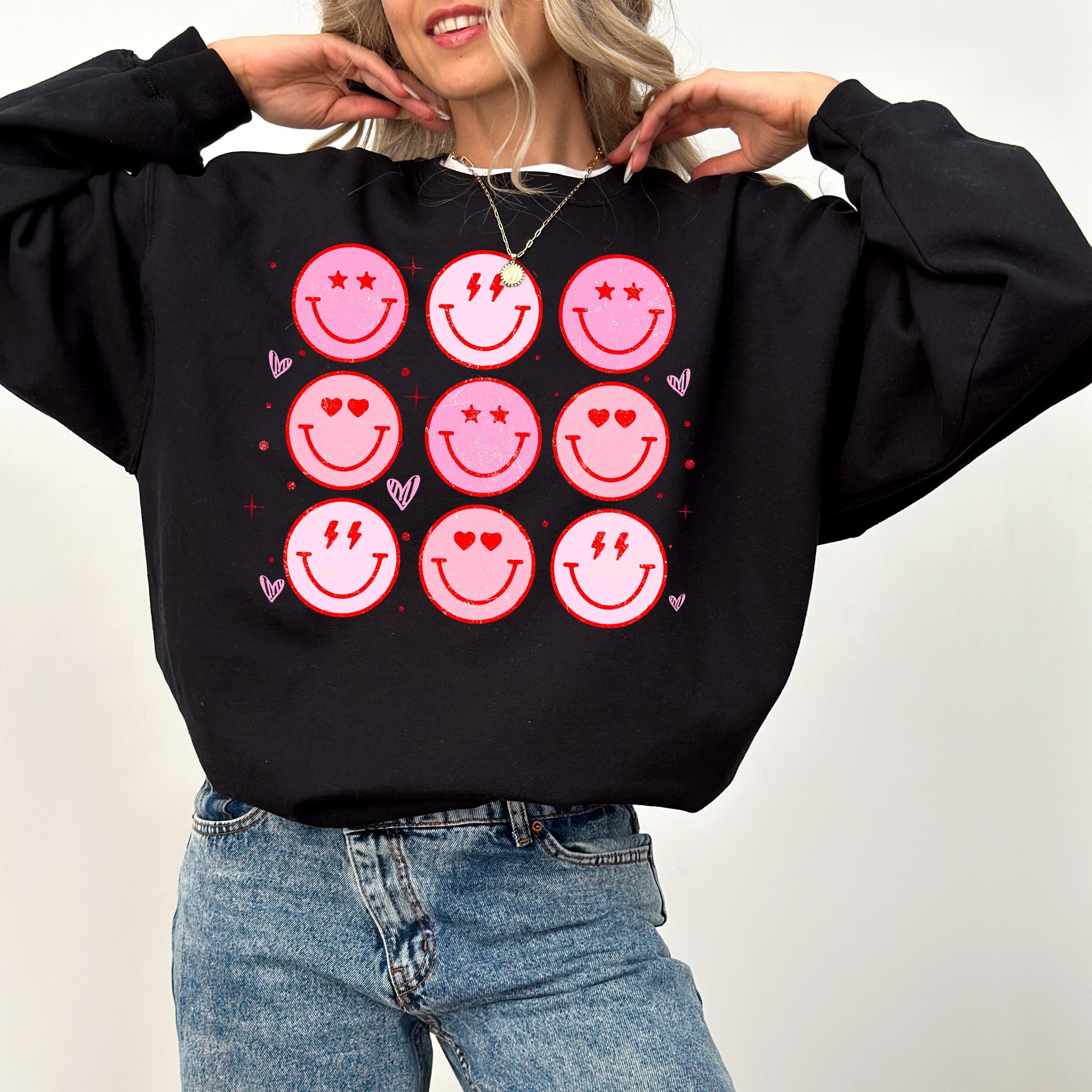 Cute Smile Valentine's Day Crewneck, Retro Pink Valentines Sweatshirt, Valentines Day TShirt, Galentine's Day Sweatshirt, Fun Vday Design