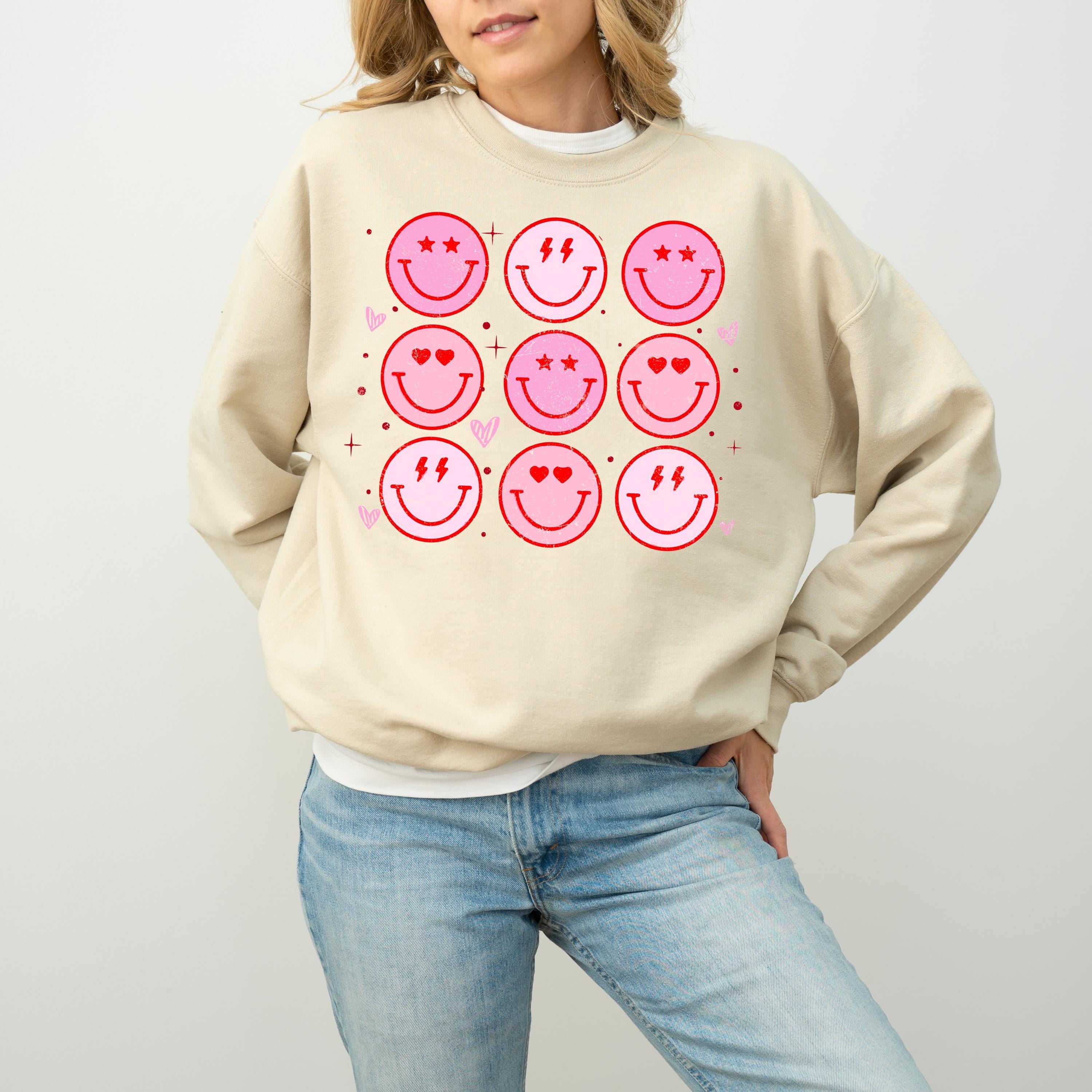Cute Smile Valentine's Day Crewneck, Retro Pink Valentines Sweatshirt, Valentines Day TShirt, Galentine's Day Sweatshirt, Fun Vday Design