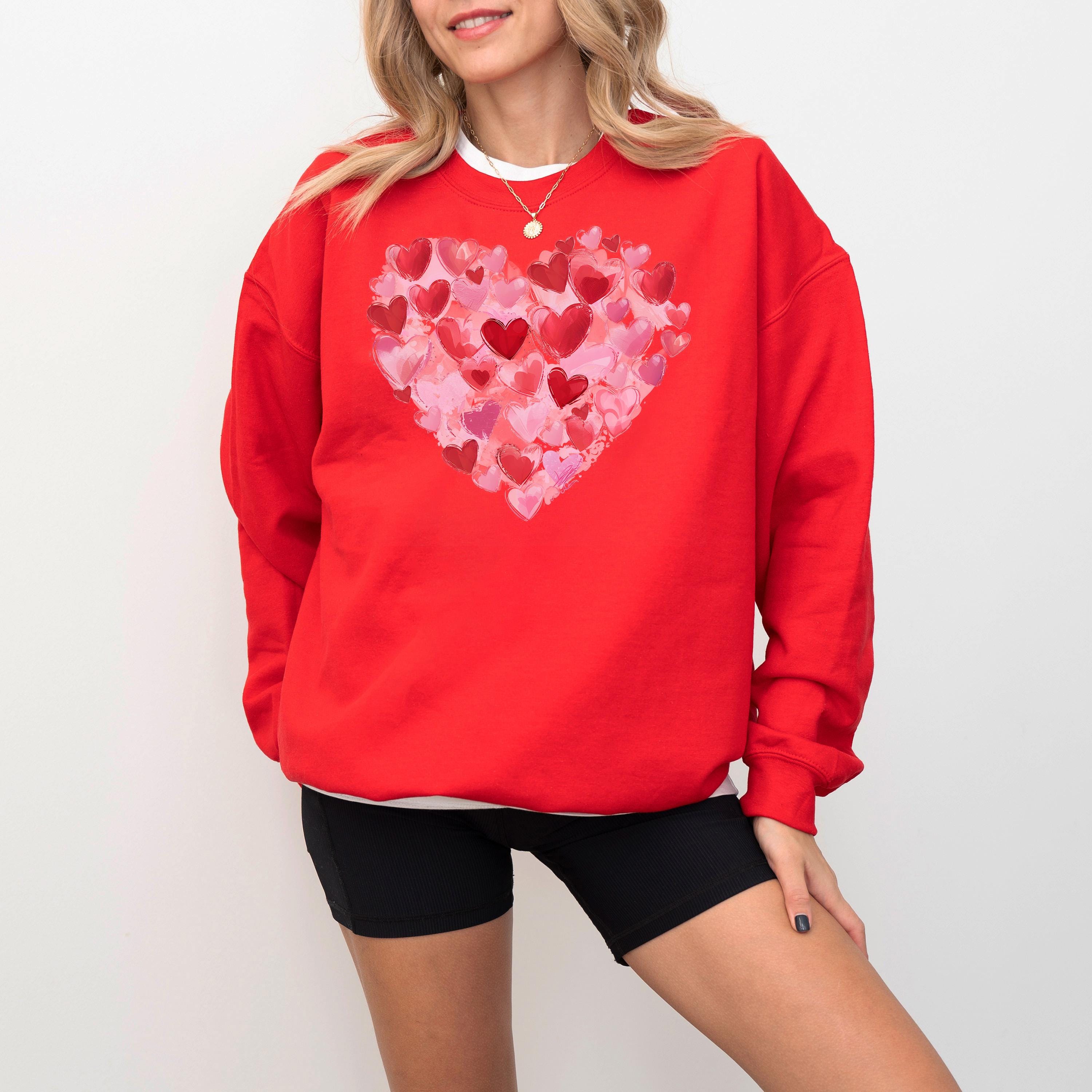 Cute Pink and Red Hearts Valentine's Day Crewneck, Retro Valentines Sweatshirt, Valentine"s Day TShirt, Galentine's Day Pullover, XOXO Love