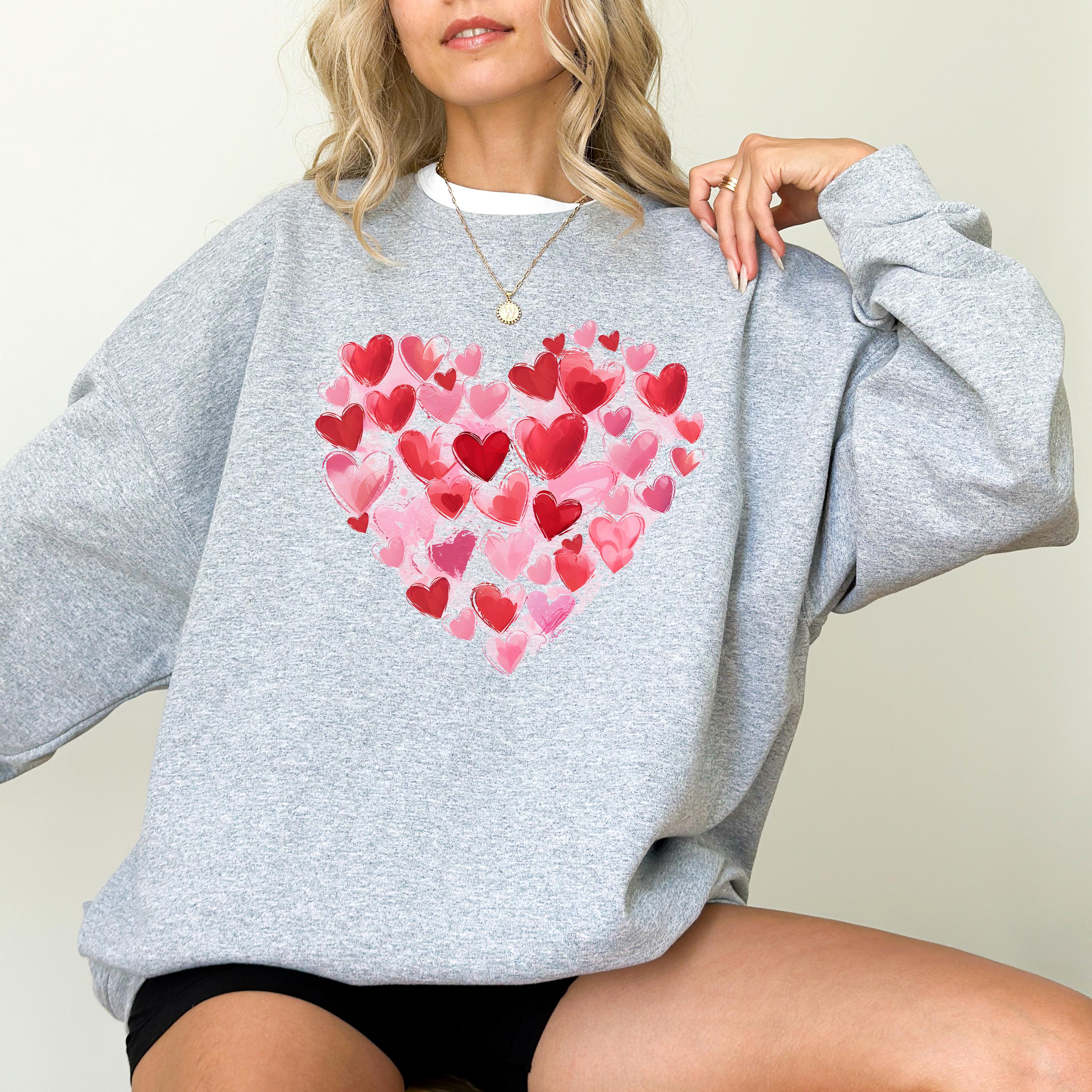Cute Pink and Red Hearts Valentine's Day Crewneck, Retro Valentines Sweatshirt, Valentine"s Day TShirt, Galentine's Day Pullover, XOXO Love