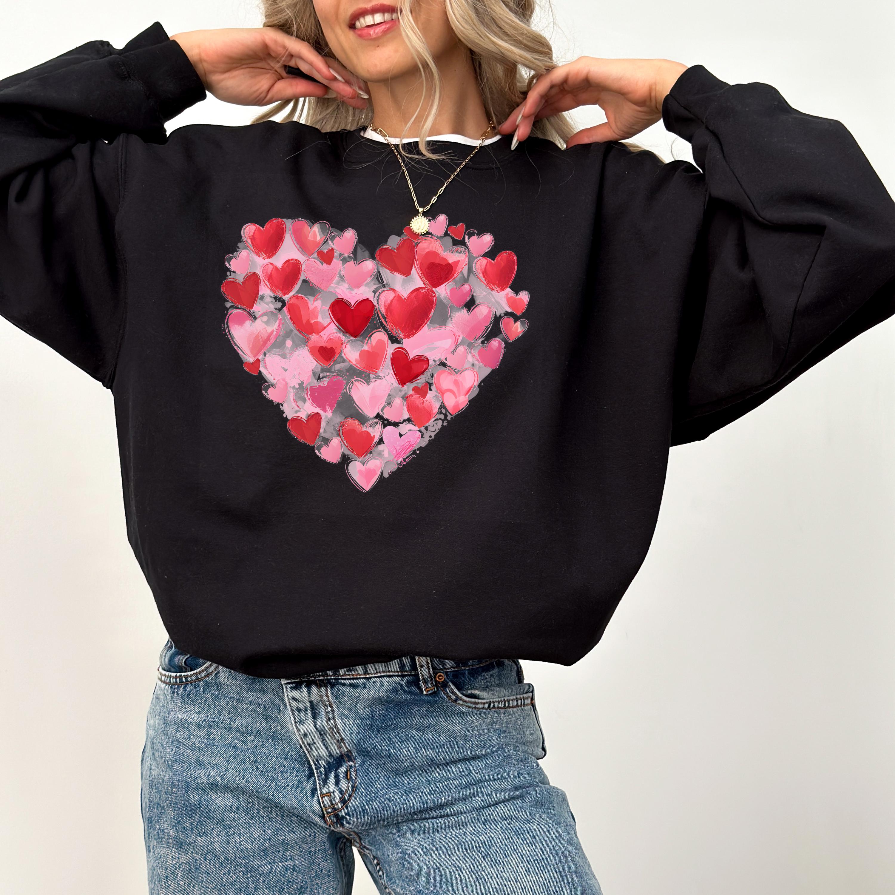 Cute Pink and Red Hearts Valentine's Day Crewneck, Retro Valentines Sweatshirt, Valentine"s Day TShirt, Galentine's Day Pullover, XOXO Love