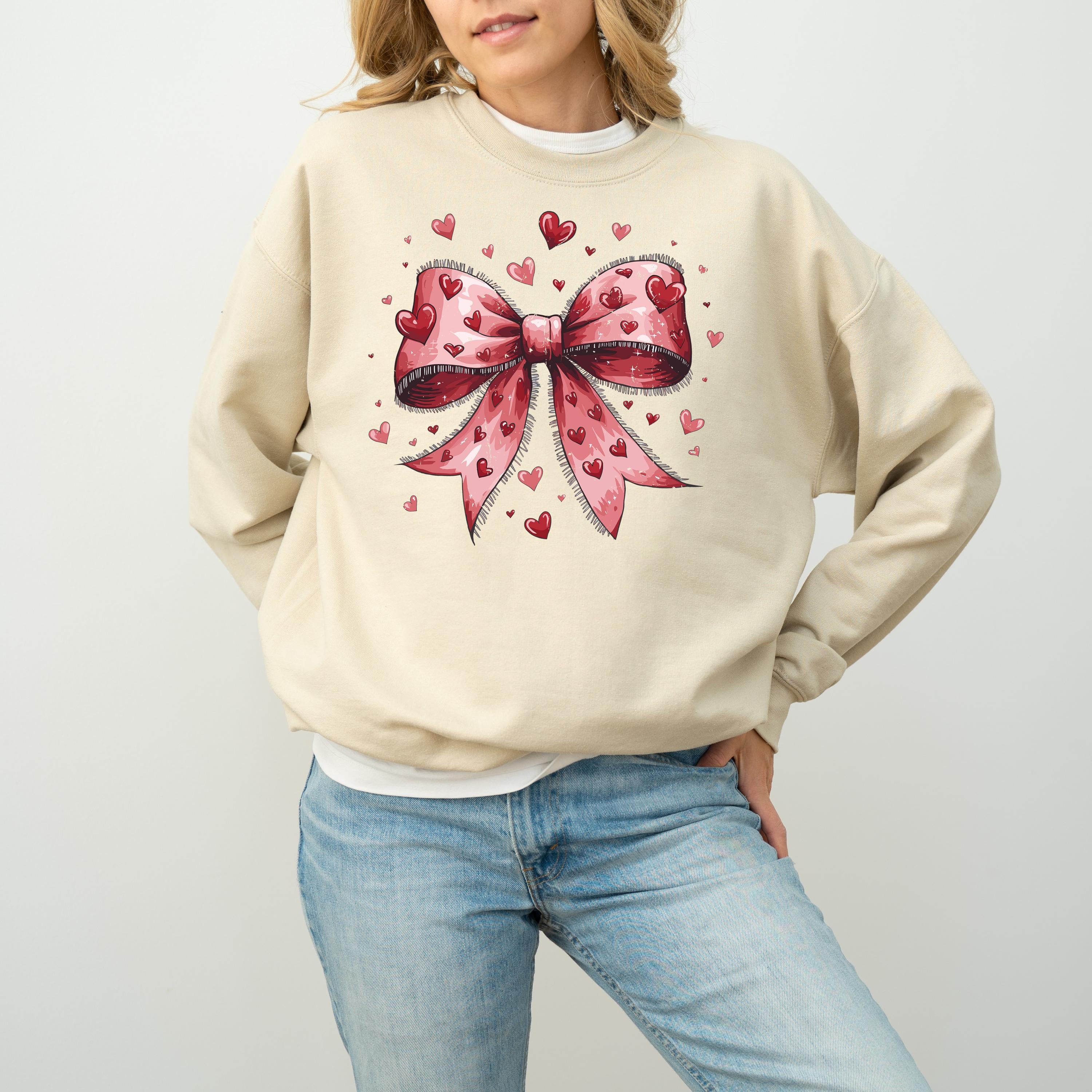 Cute Red Bows Valentine's Day Crewneck, Retro Valentines Sweatshirt, Valentines Day TShirt, Galentine's Day Pullover, Red Heart Love Design
