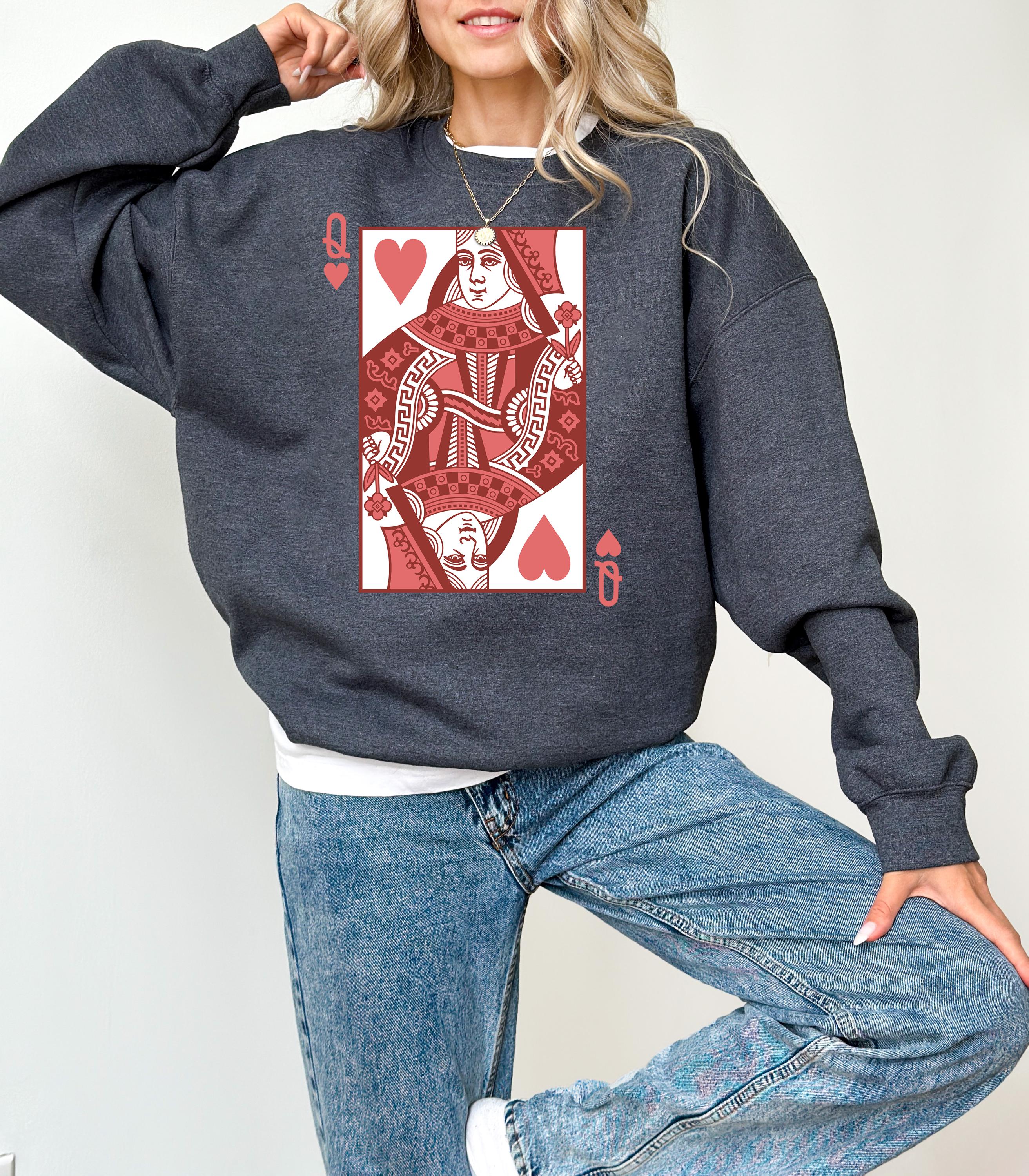 Queen of Hearts Valentine's Day Crewneck, Retro Valentines Sweatshirt, Valentines Day TShirt, Galentine's Day Sweatshirt,