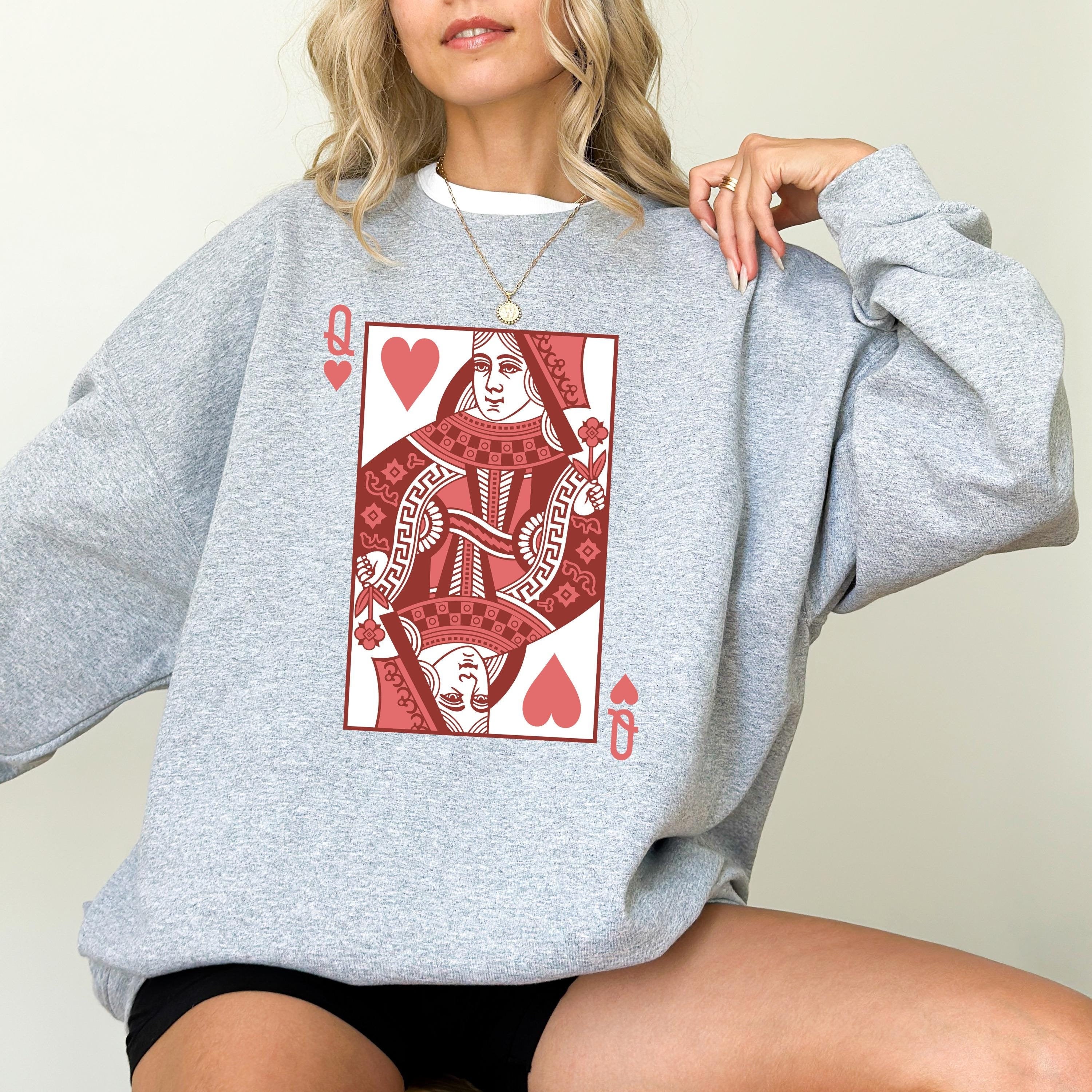 Queen of Hearts Valentine's Day Crewneck, Retro Valentines Sweatshirt, Valentines Day TShirt, Galentine's Day Sweatshirt,