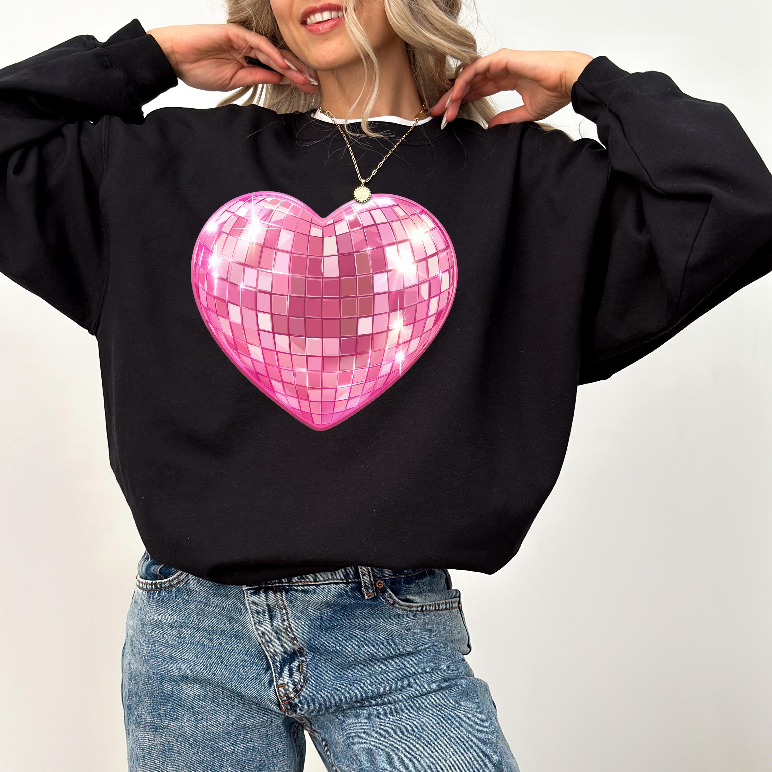 Pink Disco Ball Heart Valentine's Day Crewneck, Retro Valentines Sweatshirt, Valentines Day TShirt, Galentine's Day Sweatshirt,