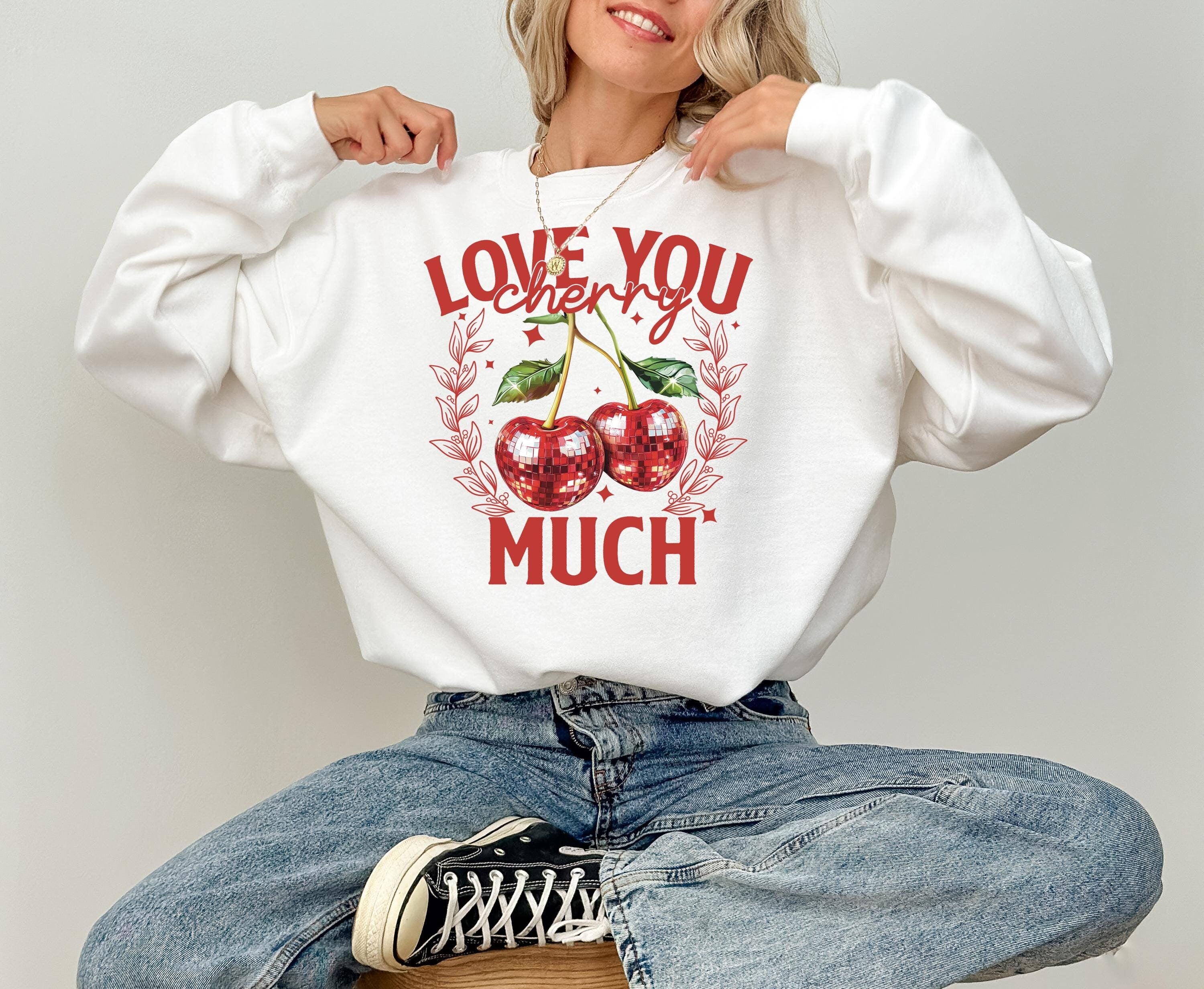 Love You Cherry Much Valentine's Day Crewneck, Retro Valentines Sweatshirt, Valentines Day TShirt, Galentine's Day Sweatshirt, Disco Cherry
