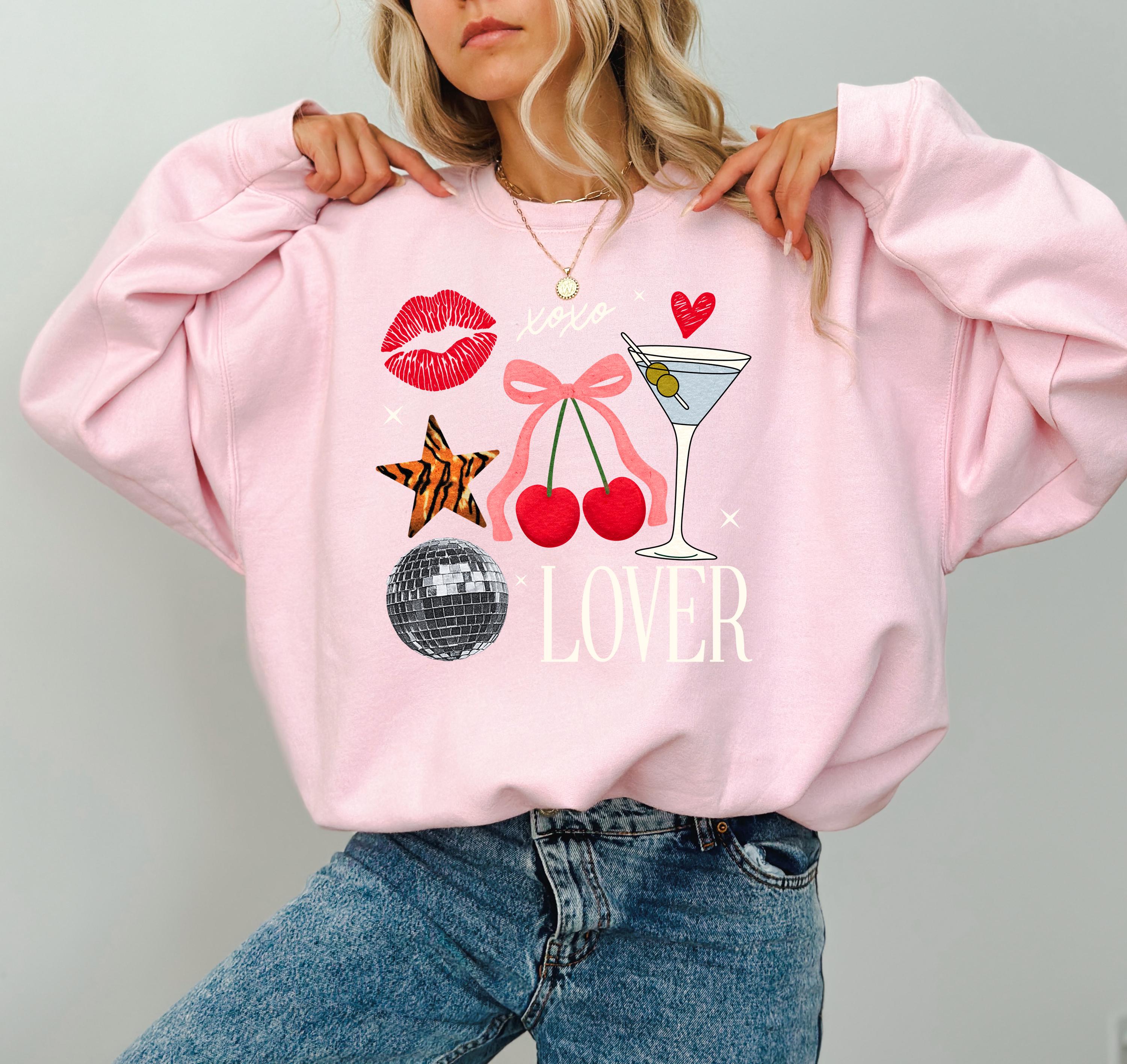 Cute Red Bow Valentine's Day Crewneck, Retro Valentines Collage Sweatshirt, Valentines Day TShirt, Galentine's Day Sweatshirt, Martini