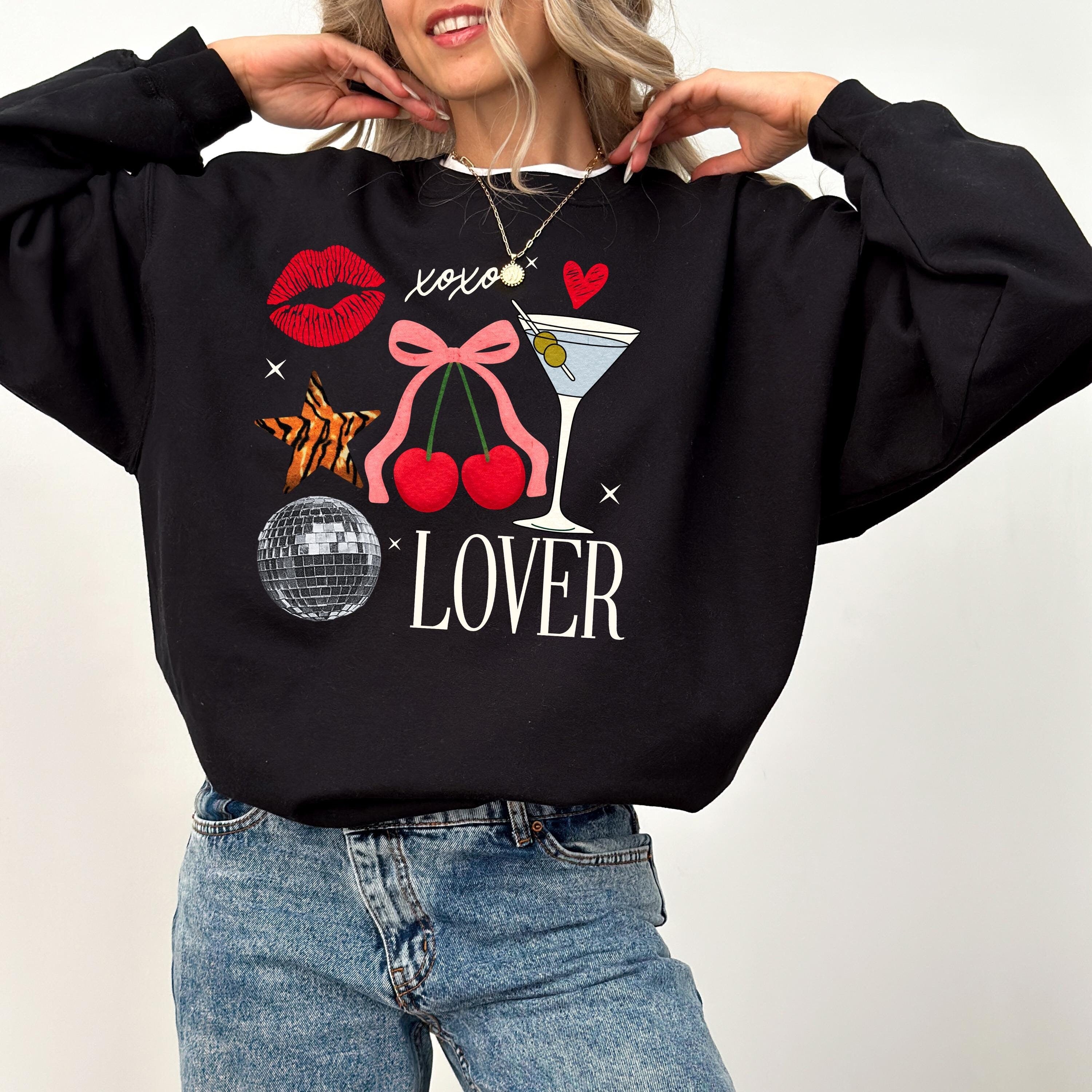 Cute Red Bow Valentine's Day Crewneck, Retro Valentines Collage Sweatshirt, Valentines Day TShirt, Galentine's Day Sweatshirt, Martini