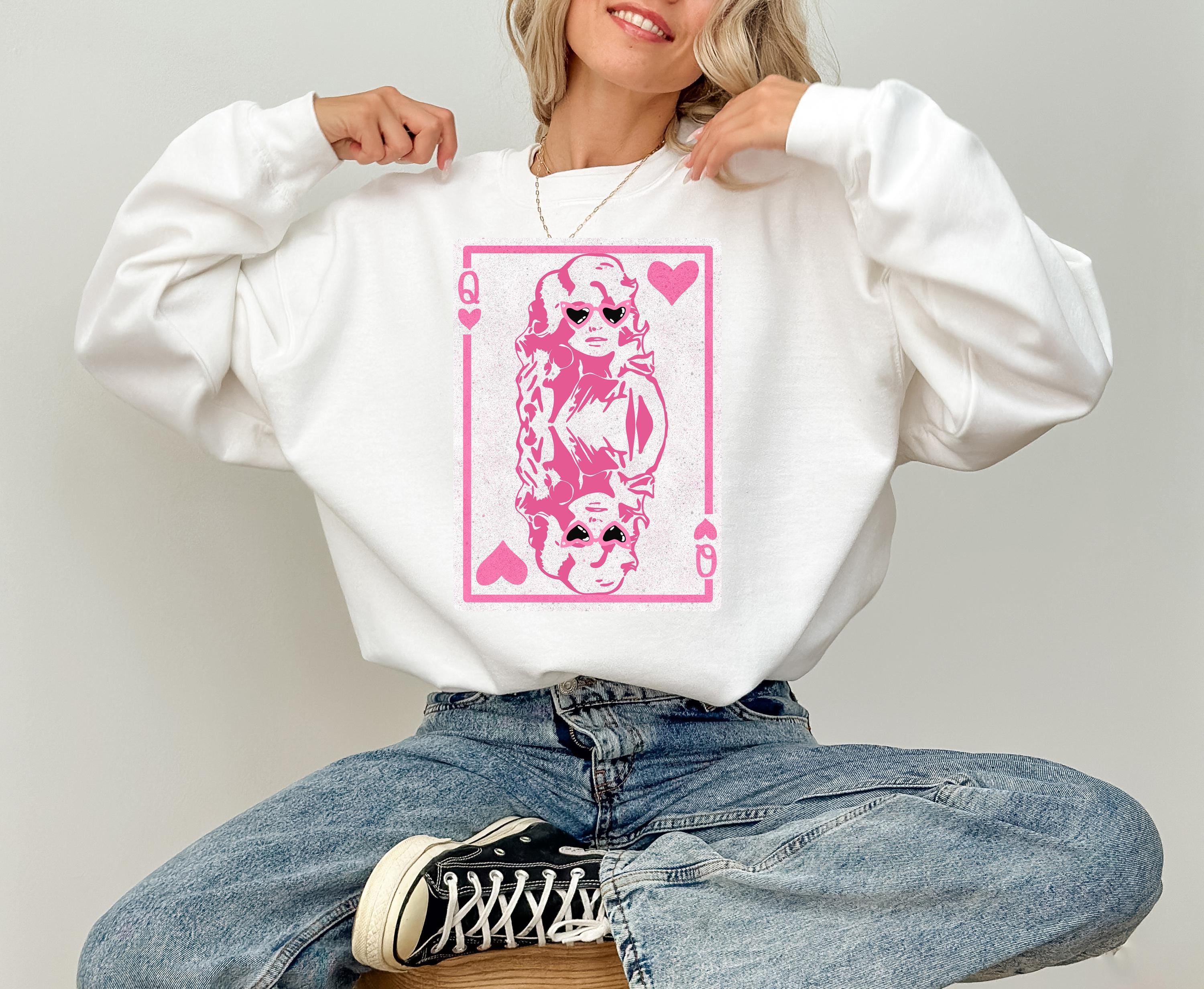 Queen Dolly Valentine's Day Crewneck, Retro Valentines Sweatshirt, Valentines Day TShirt, Galentine's Day Sweatshirt, Queen Hearts Design