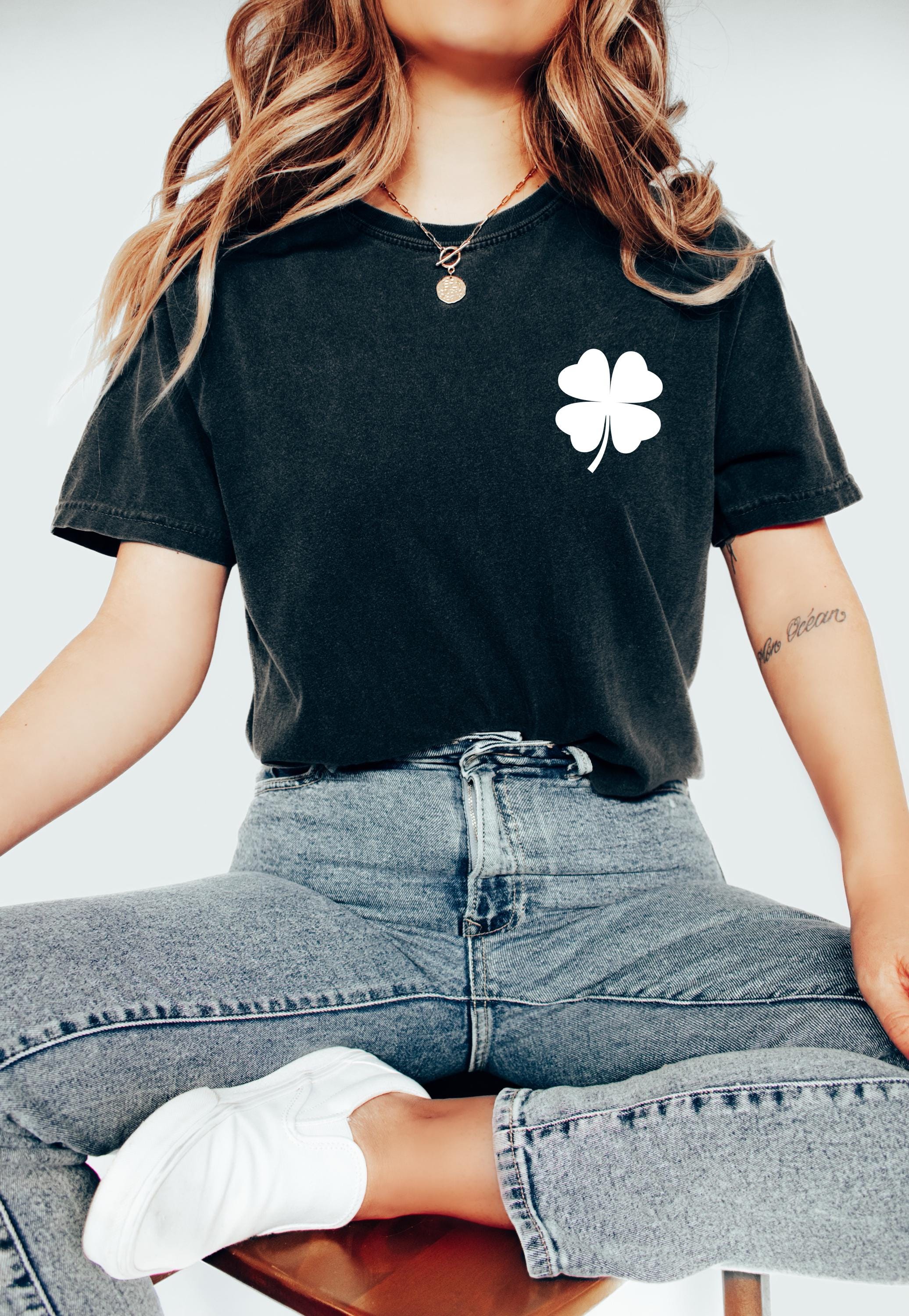 Left Chest 4 Leaf Clover St Patty's Day Comfort Colors Shirt, Vintage St Patricks Day Shirt, St Paddy's Day Four Leaf Clover T, Lucky Shirt