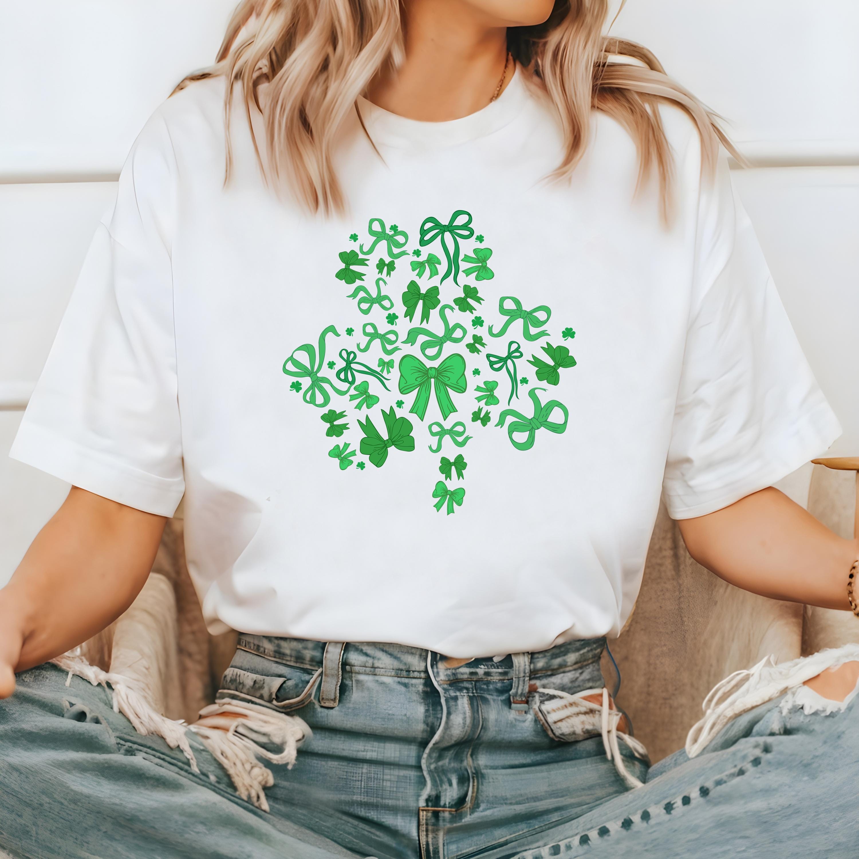 Green Bow and Clover St Patty's Day Comfort Colors Shirt, Funny St Patricks Day TShirt, St Paddy's Day Four Leaf Clover Shirt, Lucky T Shirt