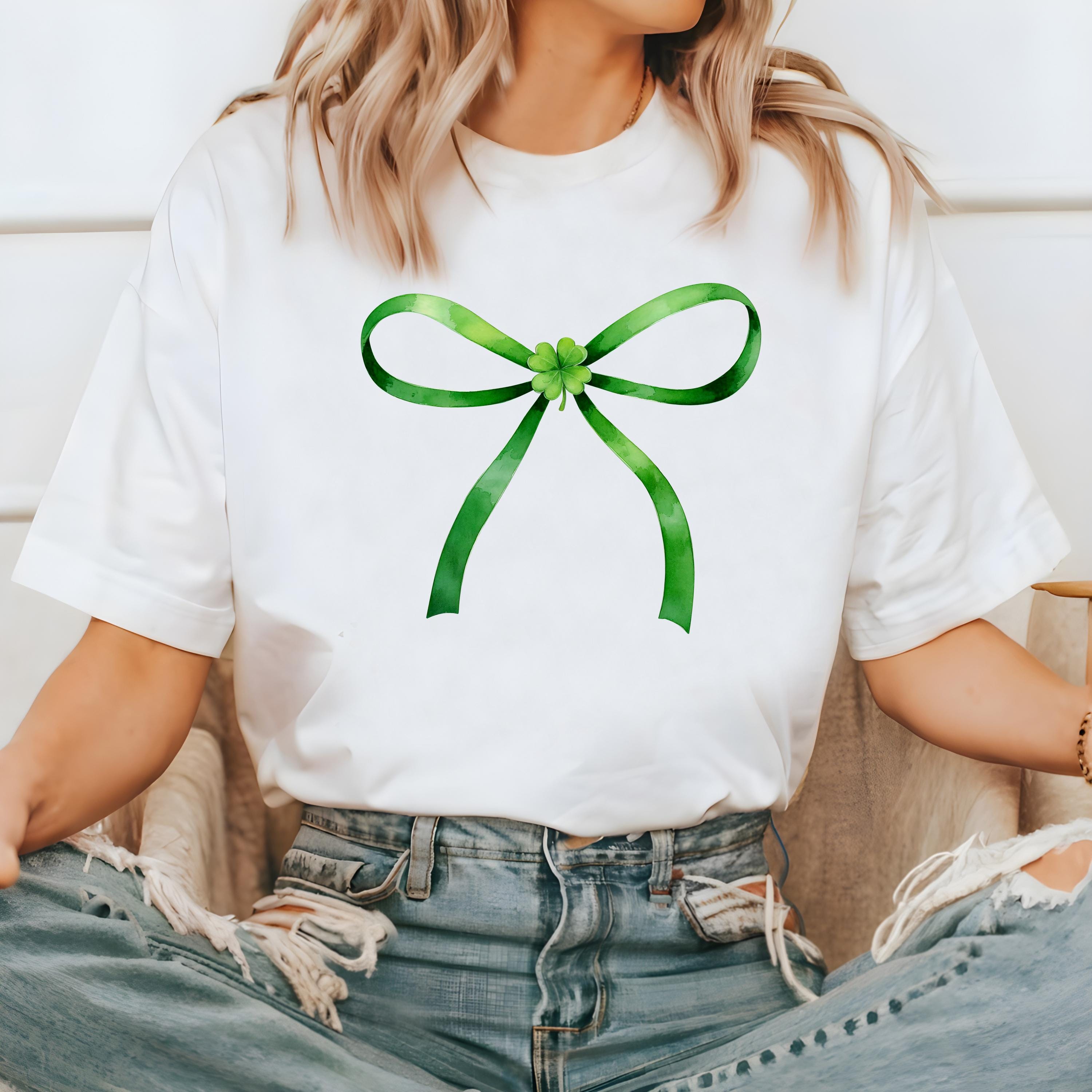 Green Coquette Bow St Patty's Day Comfort Colors Shirt, Cute St Patricks Day TShirt, St Paddy's Day Four Leaf Clover Shirt, Green Beer Day