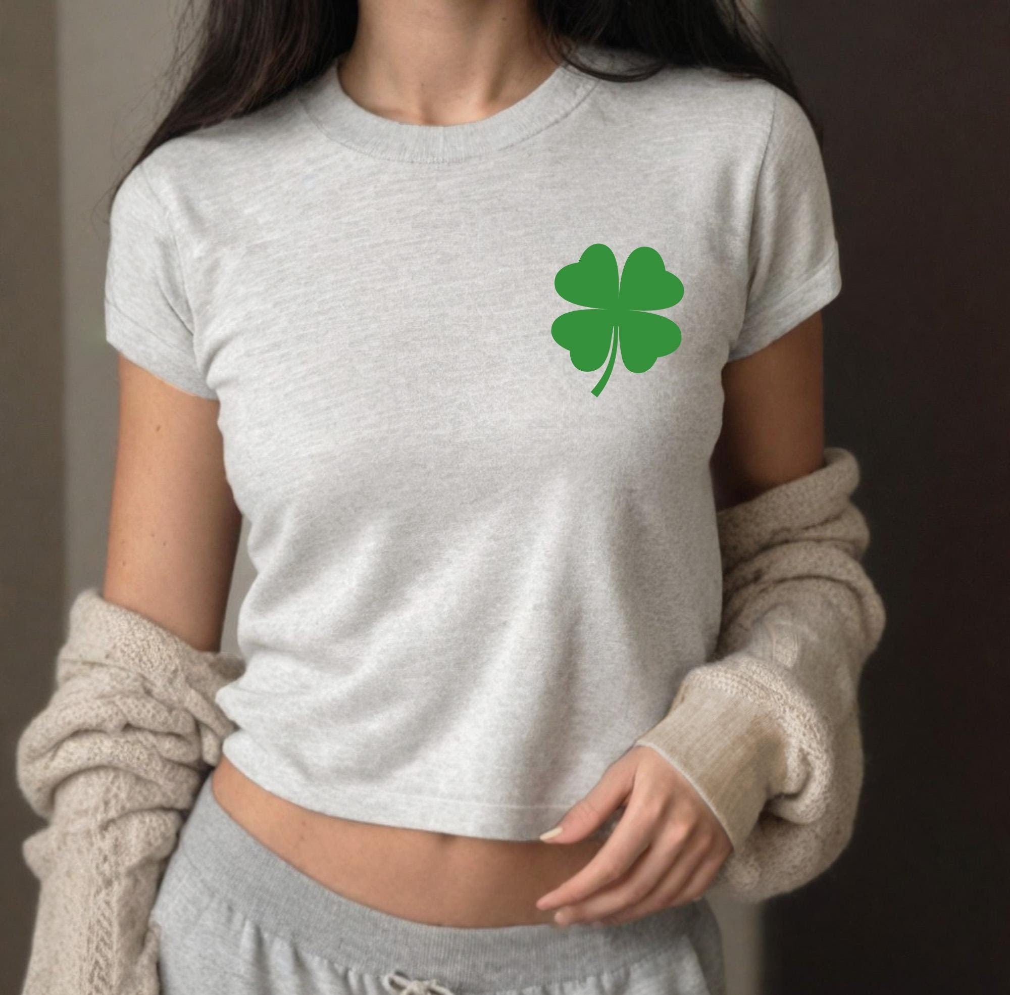 4 Leaf Clover Baby Tee, Four Leaf Clover Baby Tee, St Paddys Tee, St Pattys Day Tee, y2k baby tee, 90s baby tee, y2k, St Patricks Day Crop