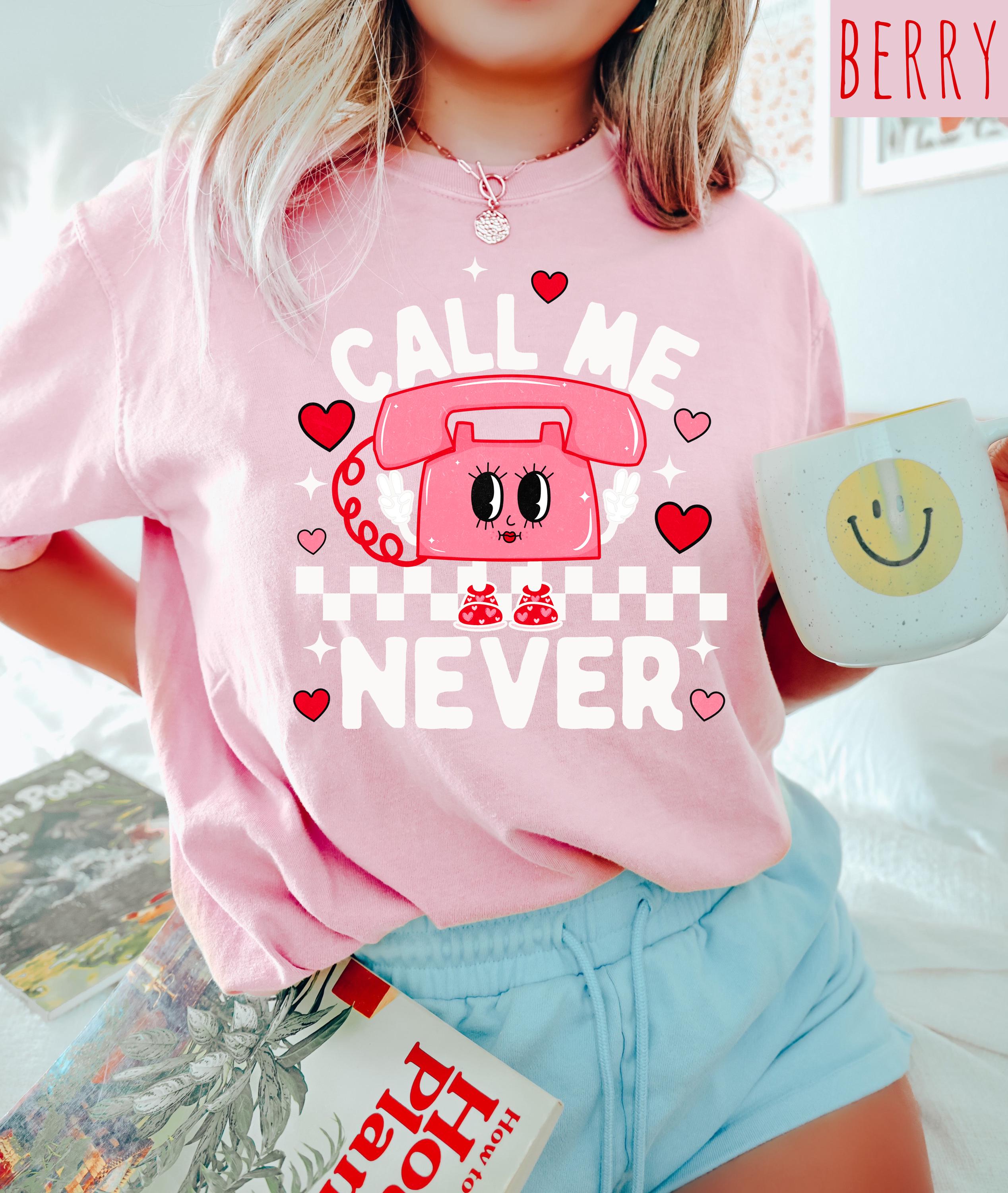 Call Me Never Retro Valentine's Day Comfort Colors Shirt, Vintage Vday Shirt, Love Day Shirt, Galentine's Day 2025, Checkered Design, Trendy