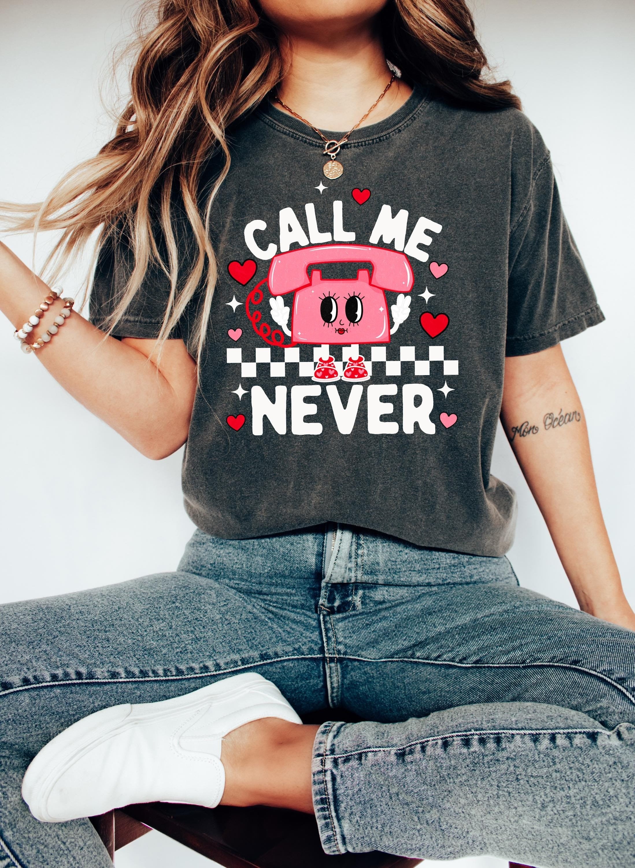 Call Me Never Retro Valentine's Day Comfort Colors Shirt, Vintage Vday Shirt, Love Day Shirt, Galentine's Day 2025, Checkered Design, Trendy