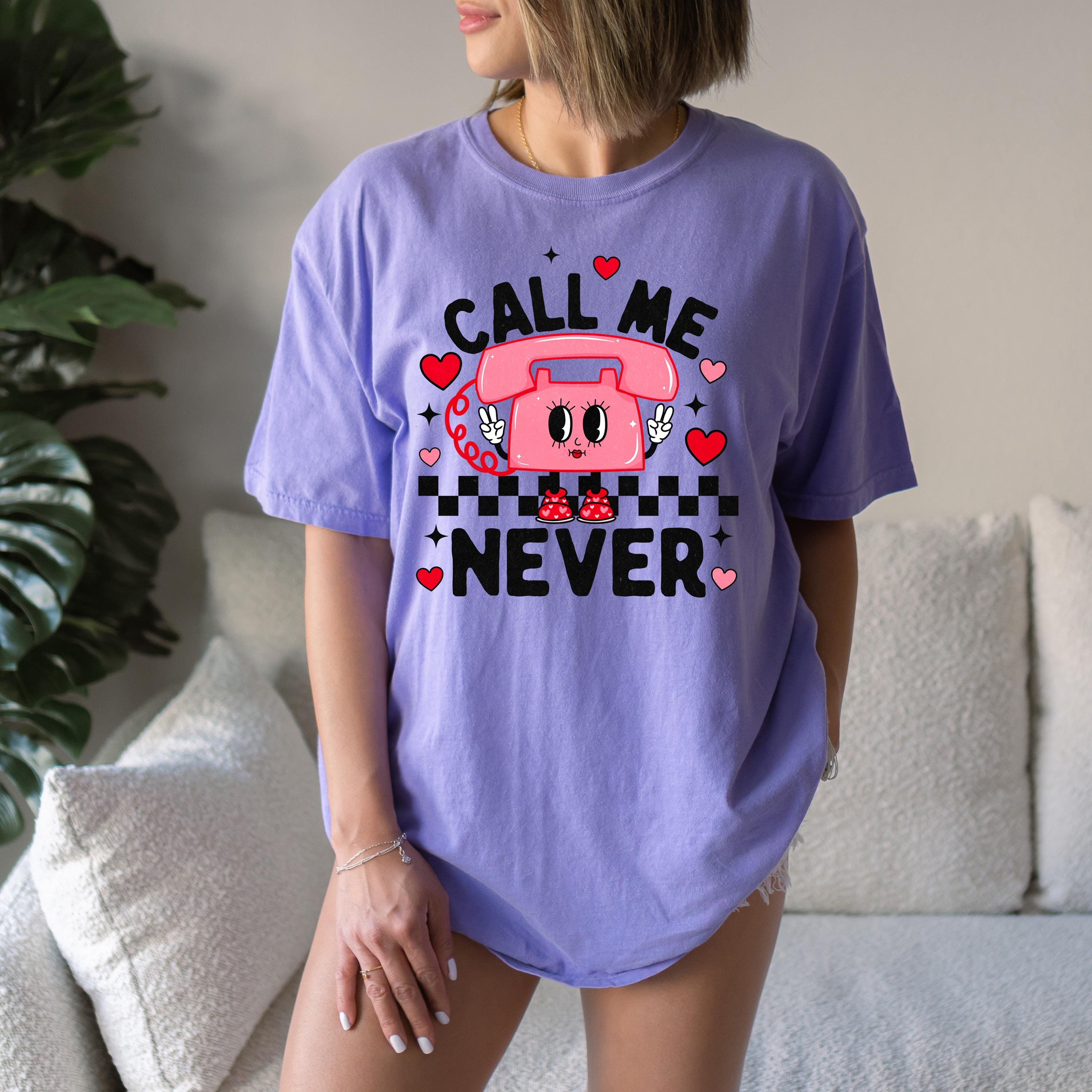 Funny Call Me Never Retro Valentine's Day Comfort Colors Shirt, Vintage Vday Shirt, Love Day Shirt, Galentine's Day 2025, Checkered Design