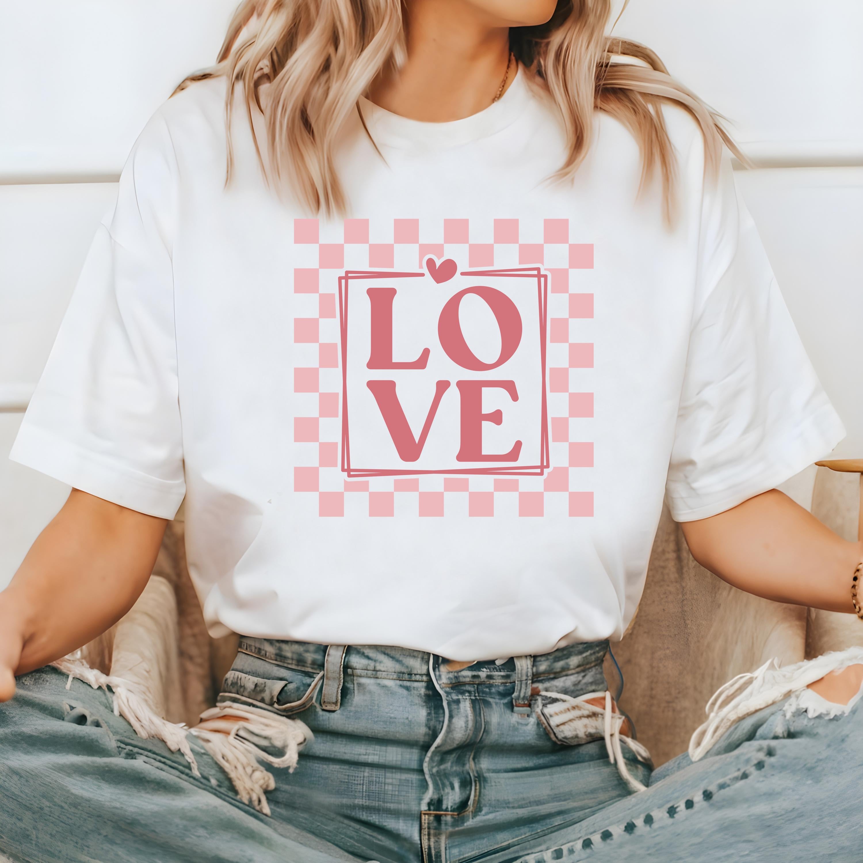 Checkered Love Shirt Design, Retro Valentine's Day Comfort Colors Shirt, Vintage Vday Shirt, Love TShirt, Galentine's Day 2025, Trendy