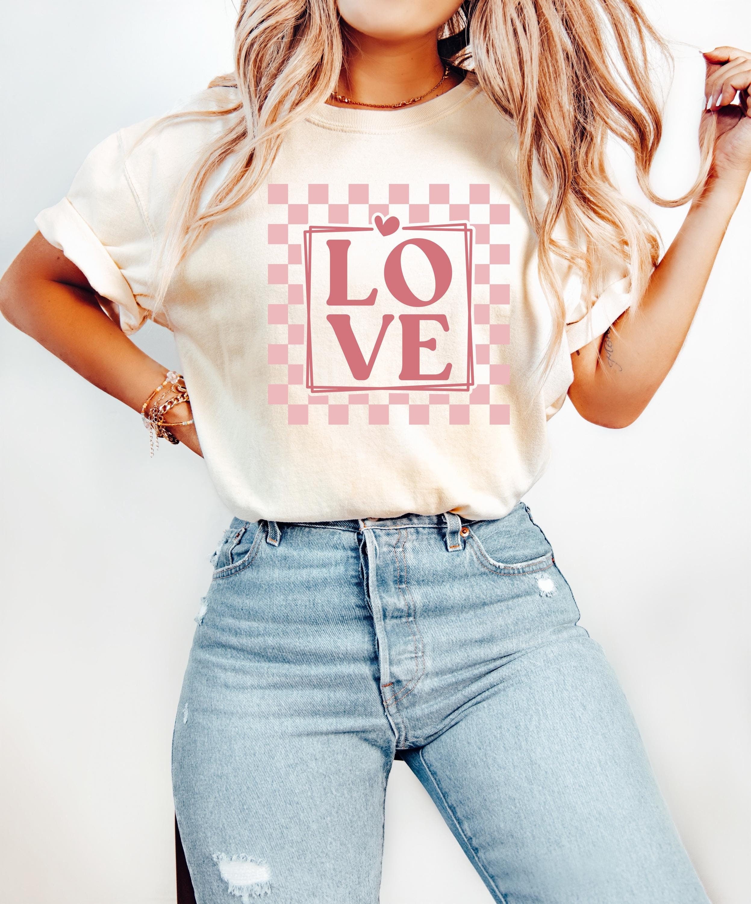 Checkered Love Shirt Design, Retro Valentine's Day Comfort Colors Shirt, Vintage Vday Shirt, Love TShirt, Galentine's Day 2025, Trendy