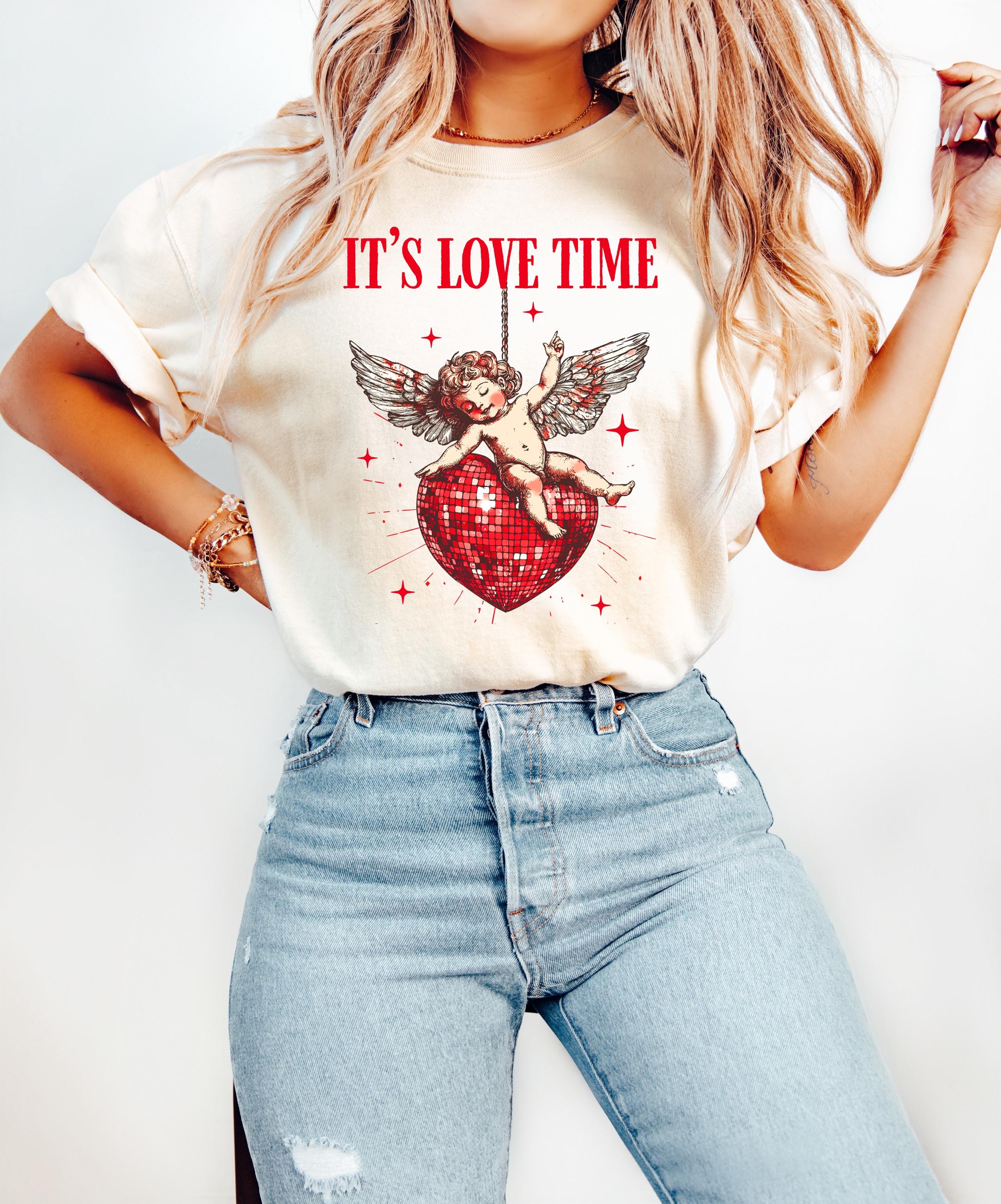 It's Love Time Valentine's Day Comfort Colors Shirt, Cute Cupid Valentine Shirt, Anti Love TShirt, Galentine's Day 2025, Disco Ball Heart